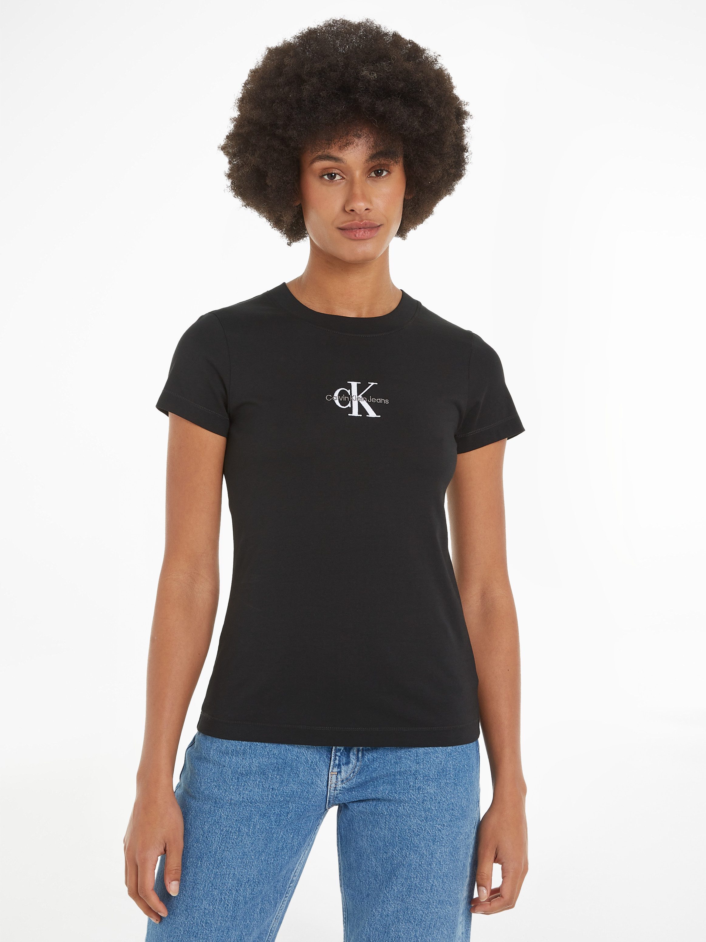 Calvin Klein T-shirt MONOLOGO SLIM TEE met gestempeld logo dames t-shirts maat XXXL (46) zwart