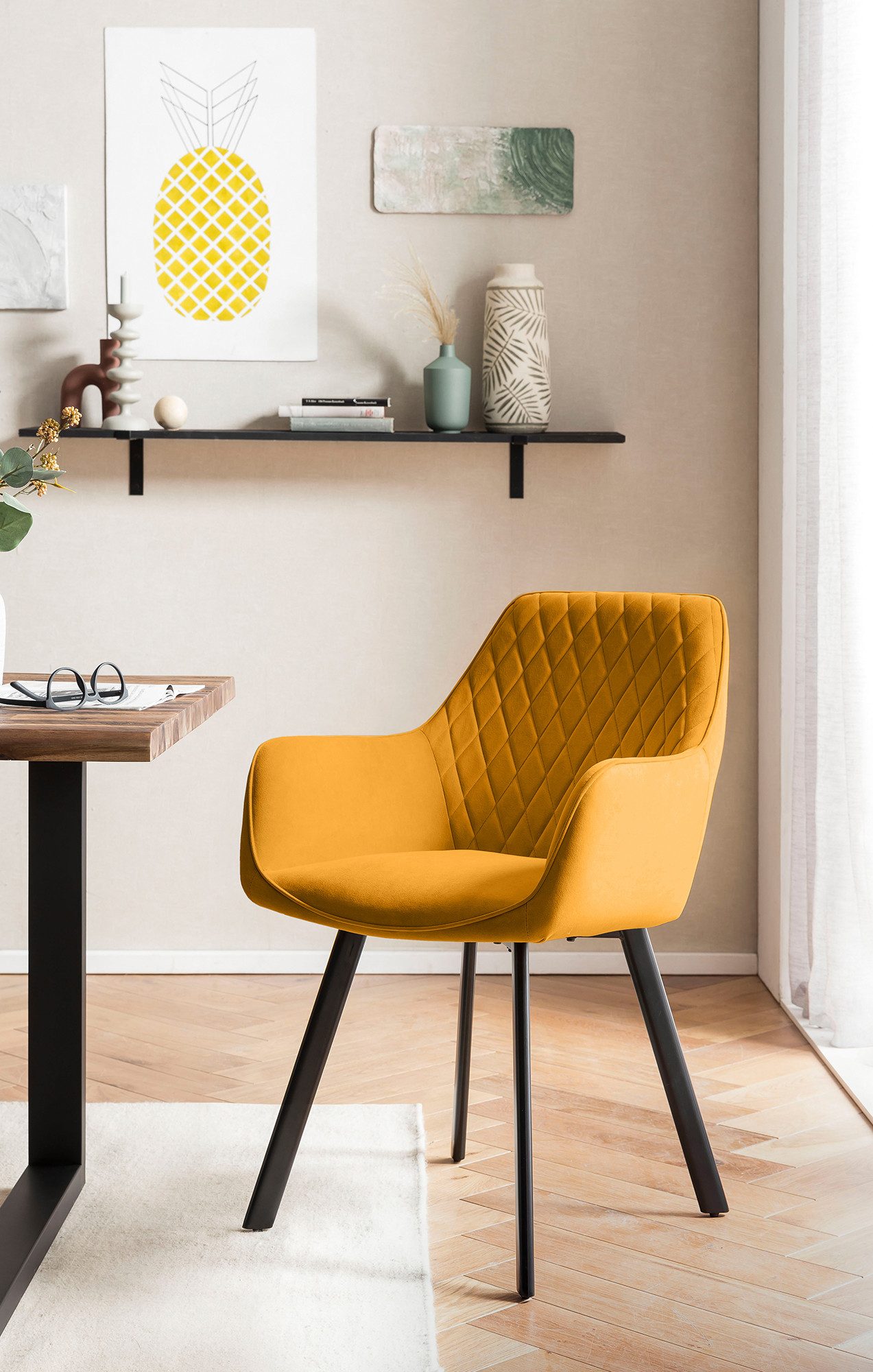 SalesFever Eethoek Tafelblad met echte boomrand, rug met ruitstepping (set, 5-delig)