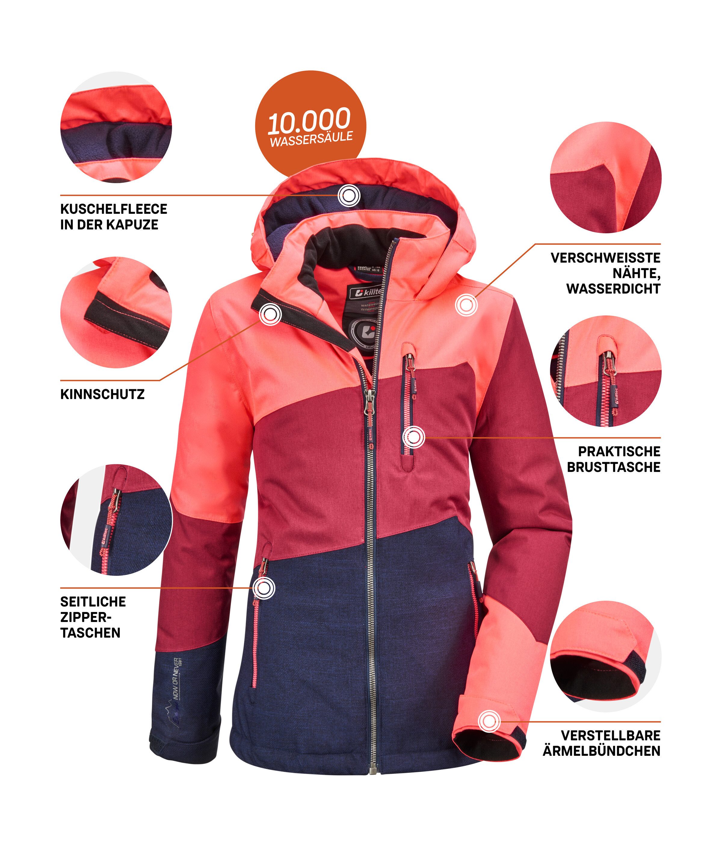 Killtec Outdoorjack Lynge GRLS JCKT B Waterdichte winterjas met capuchon, fleece, verstelbare mouwen