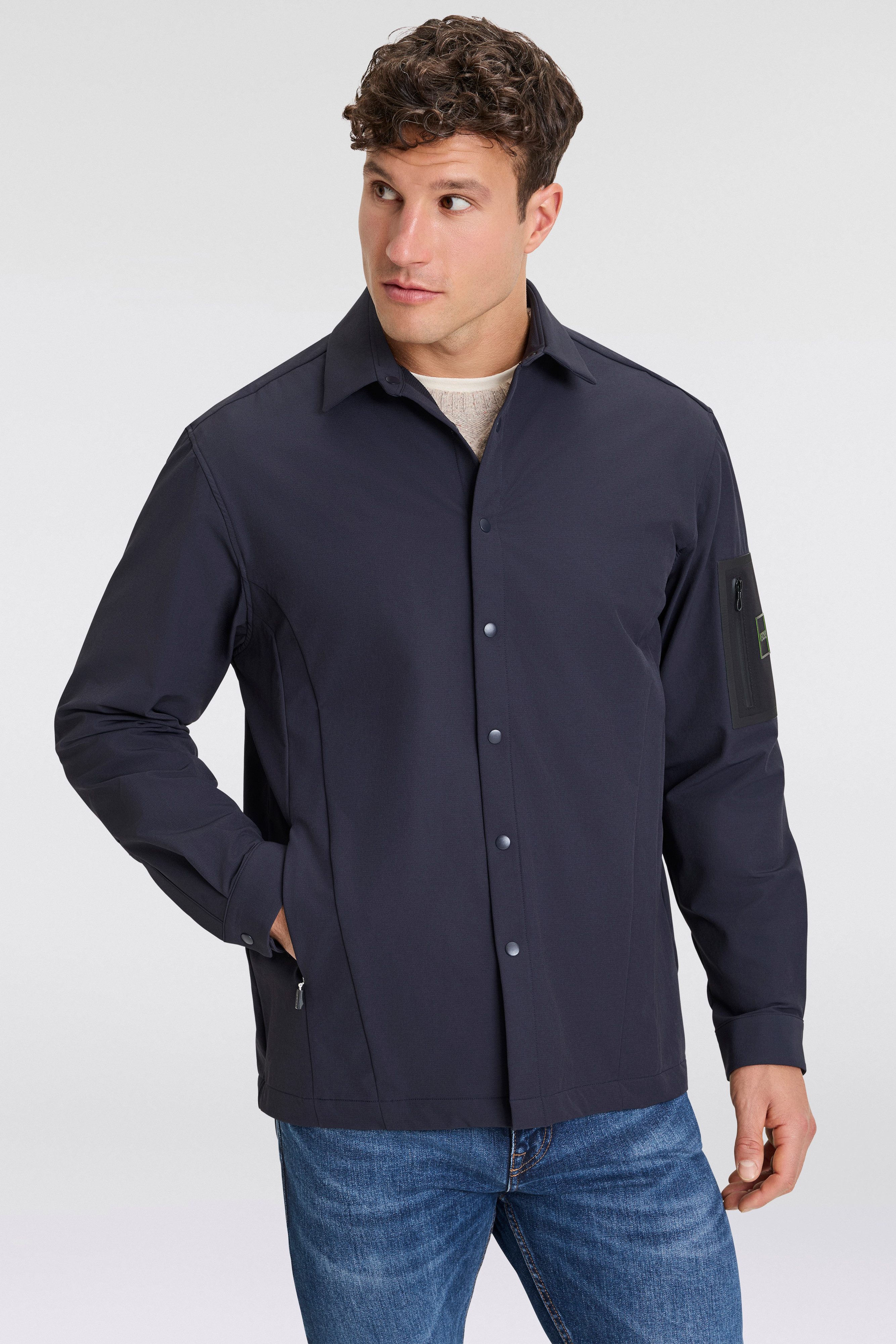 BOSS GREEN Overhemdjasje B_EXPEDIT_L met mouwzakje heren overshirts maat L blauw