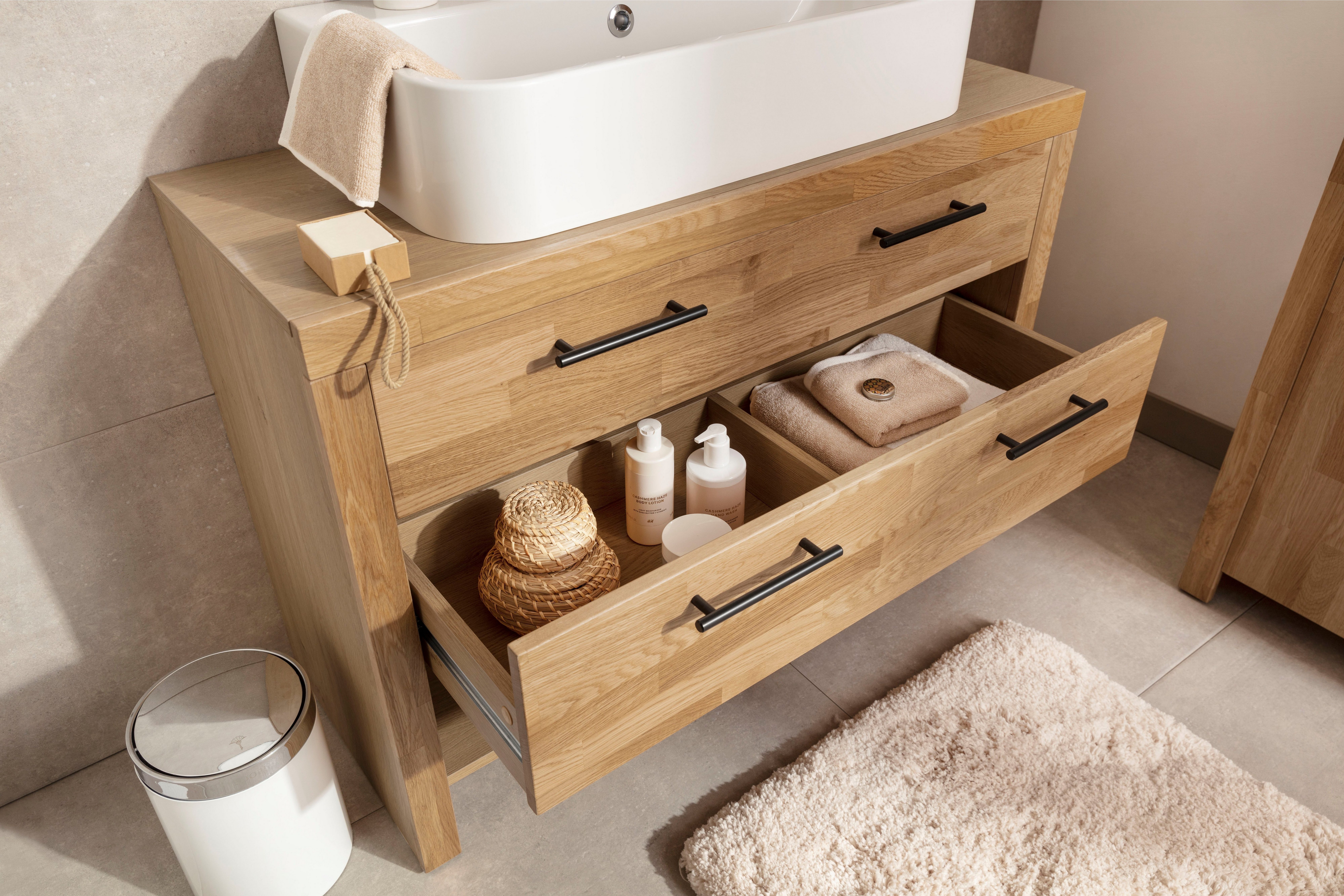 Home affaire Wastafelonderkast Satori Breedte 100 cm, fronten & lijst van eiken, klep en lade