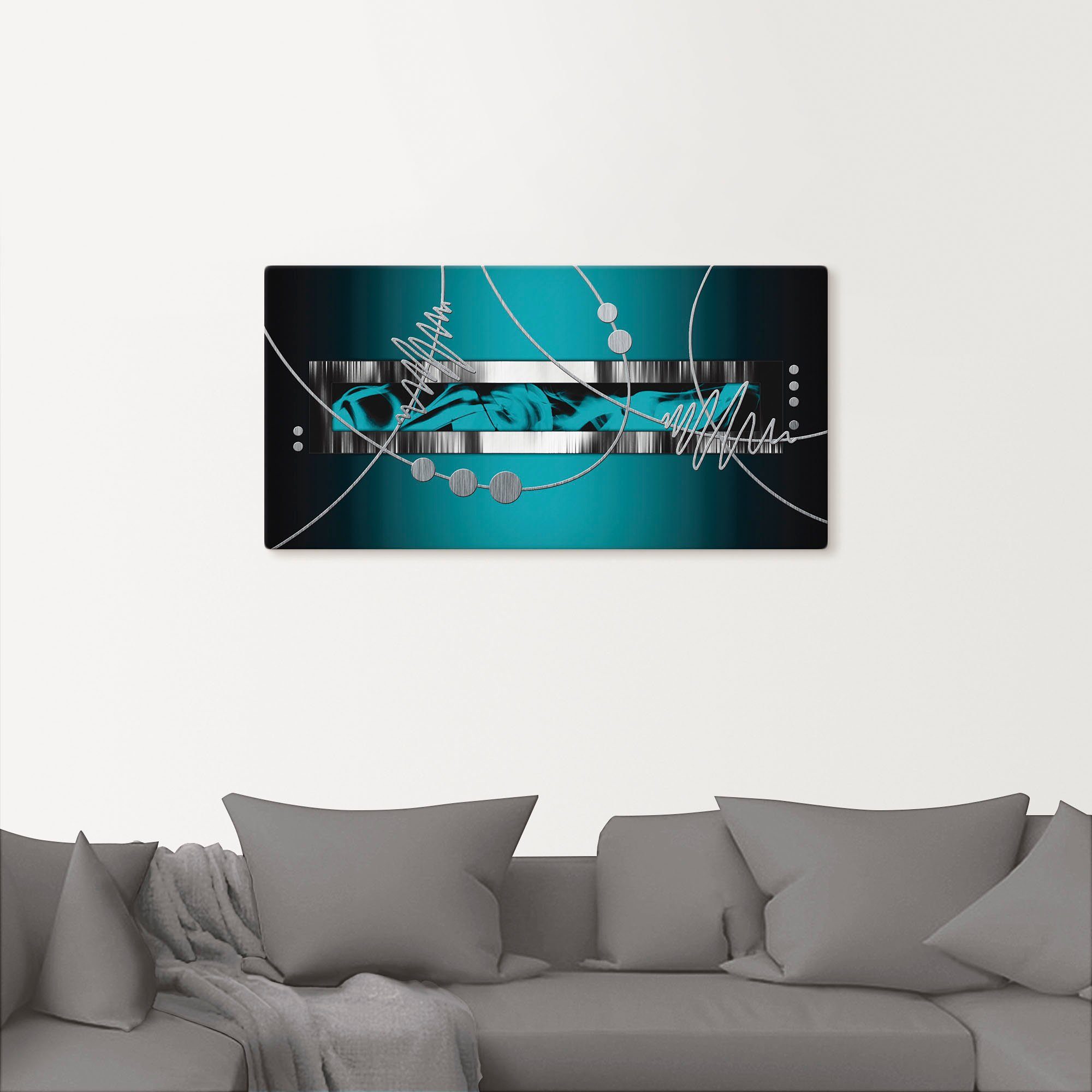 Artland Artprint Zilverkleur abstract op petrol als artprint van aluminium, artprint voor buiten, artprint op linnen, poster, muursticker