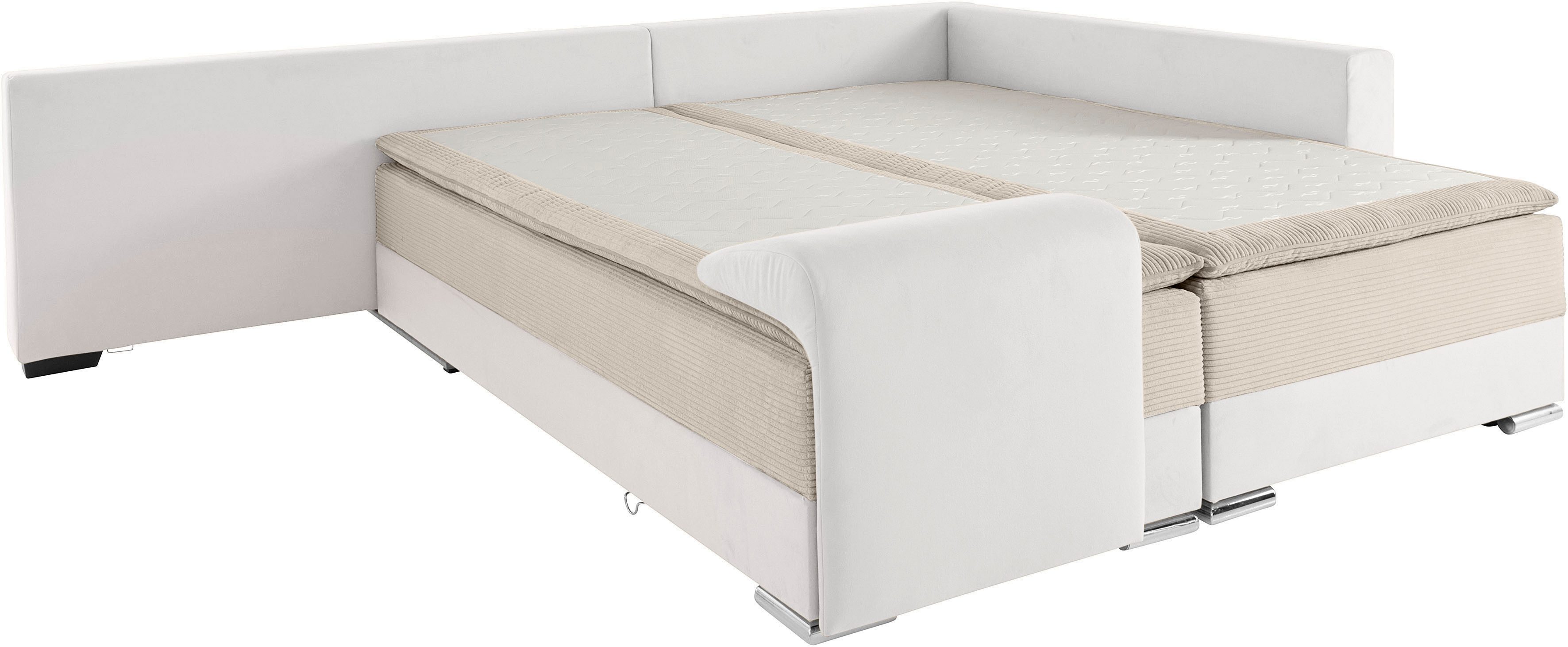 INOSIGN Hoekbank Boxspringbed Night & Day L-vorm met permanente slaapfunctie met armleuning