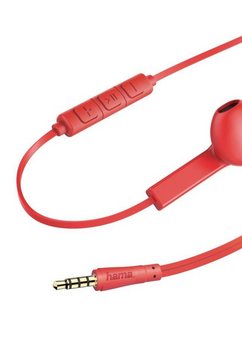 hama in-ear-hoofdtelefoon kopfhoerer "advance", earbuds, mikrofon, flachbandkabel, rot headset rood