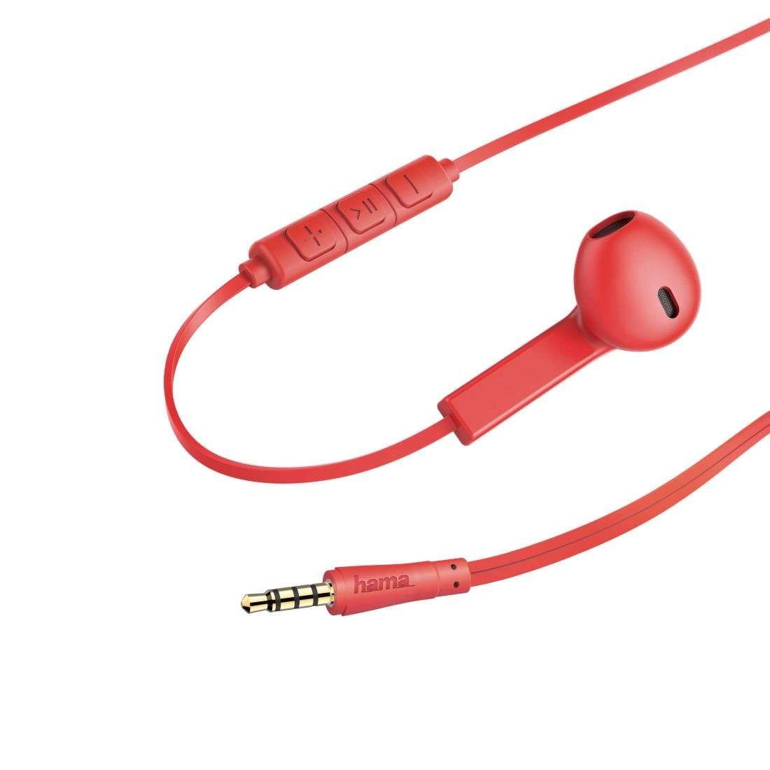 Hama In-ear-hoofdtelefoon Kopfhörer Advance, Earbuds, Mikrofon, Flachbandkabel, Rot Headset