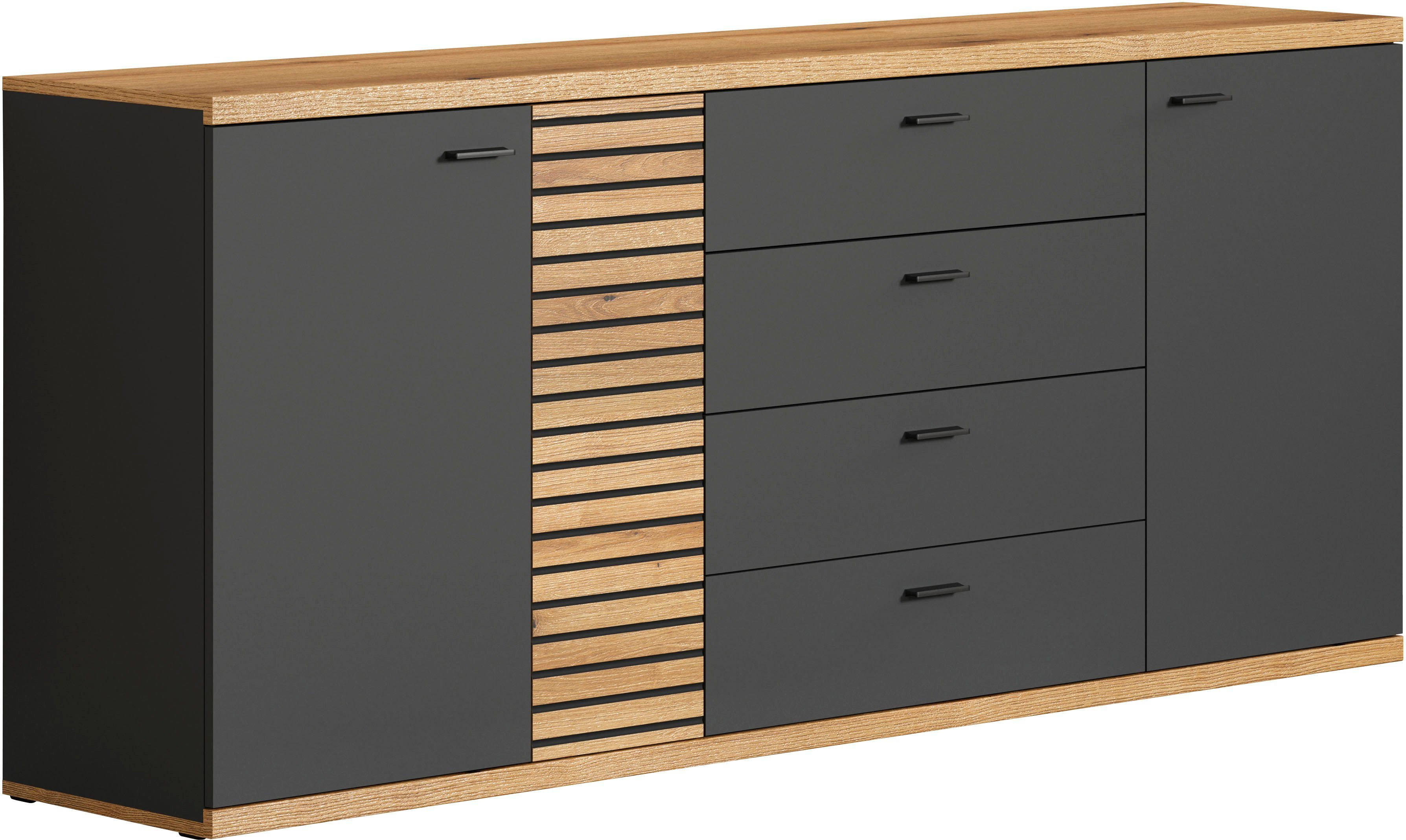 INOSIGN Dressoir GALWAY Commode met trendy ribbellook en Soft-Close - 186/42/85 cm