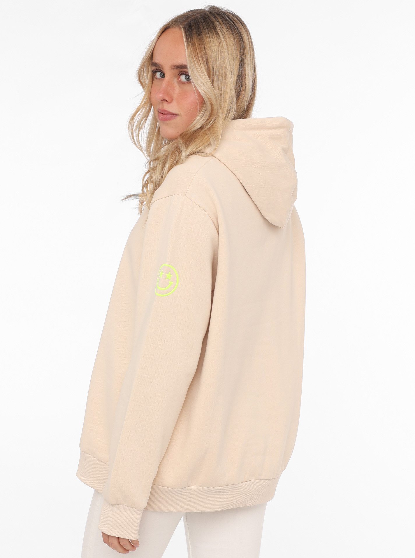 Zwillingsherz Sweatshirt met dubbele koorden en neonkleurige geborduurde details