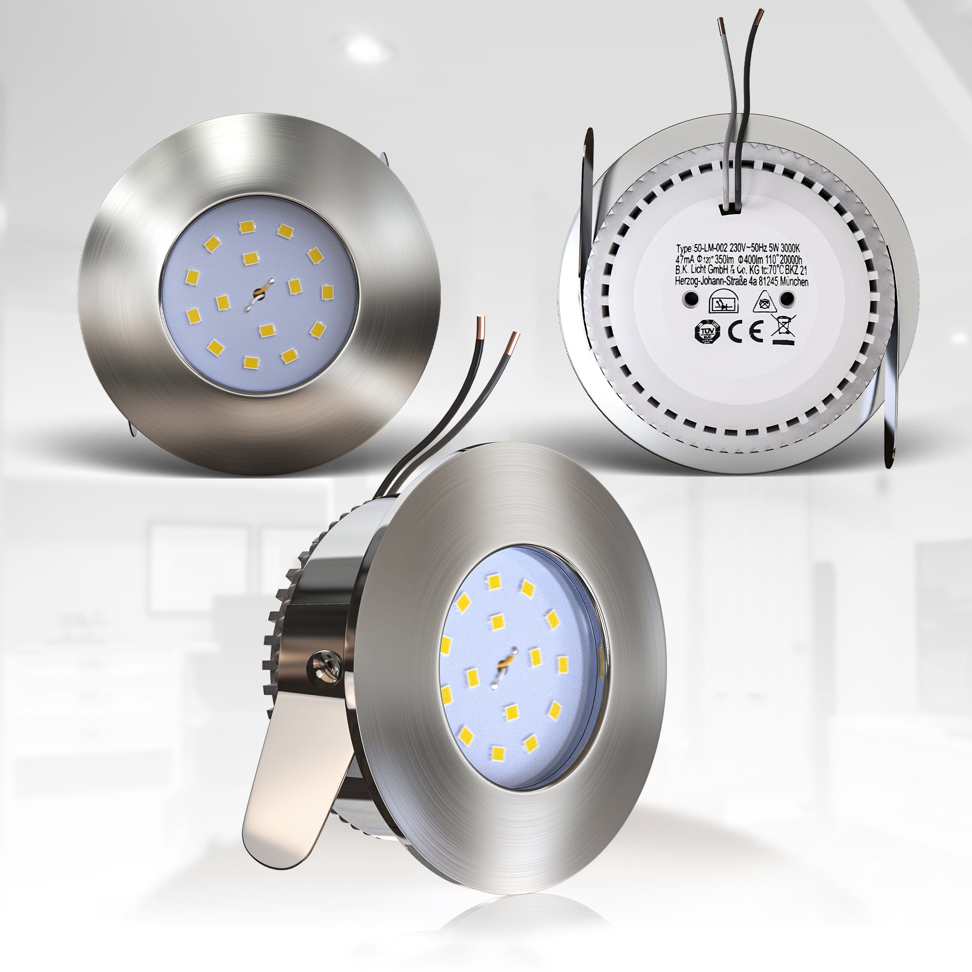 B.K.Licht Ledinbouwlamp 3-pack badkamer inbouwspots, IP44 beschermd, LED inbouwspots, plat
