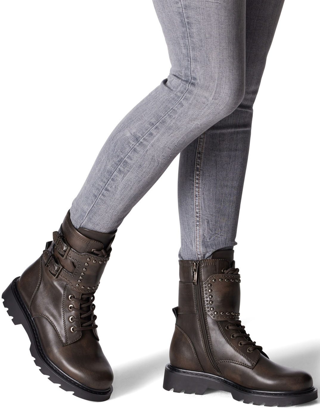 Tamaris Bikerboots blokhak, veterschoenen, veterschoen met binnenrits