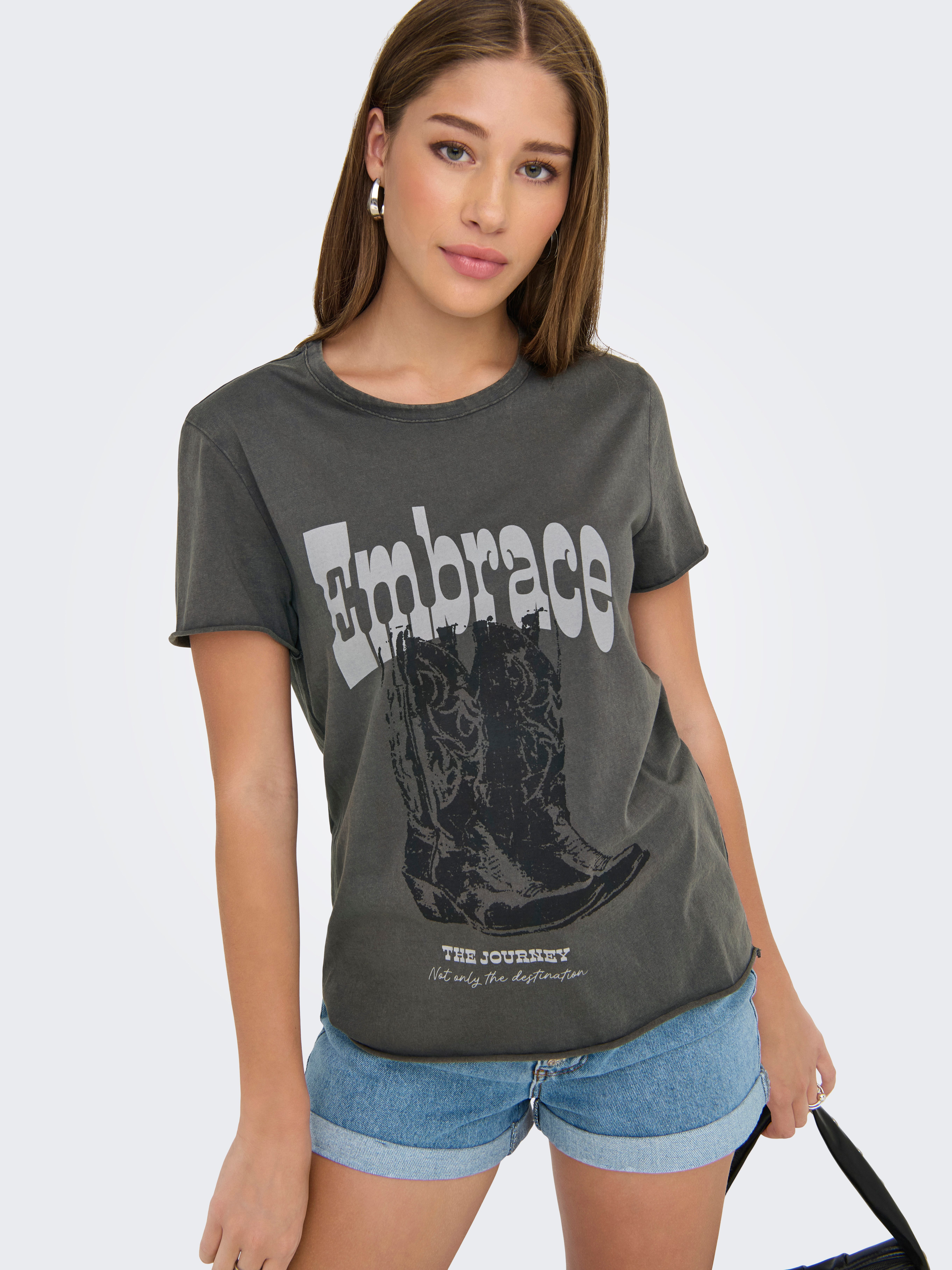 Only Shirt met ronde hals ONLLUCY REG S/S TOP JRS NOOS