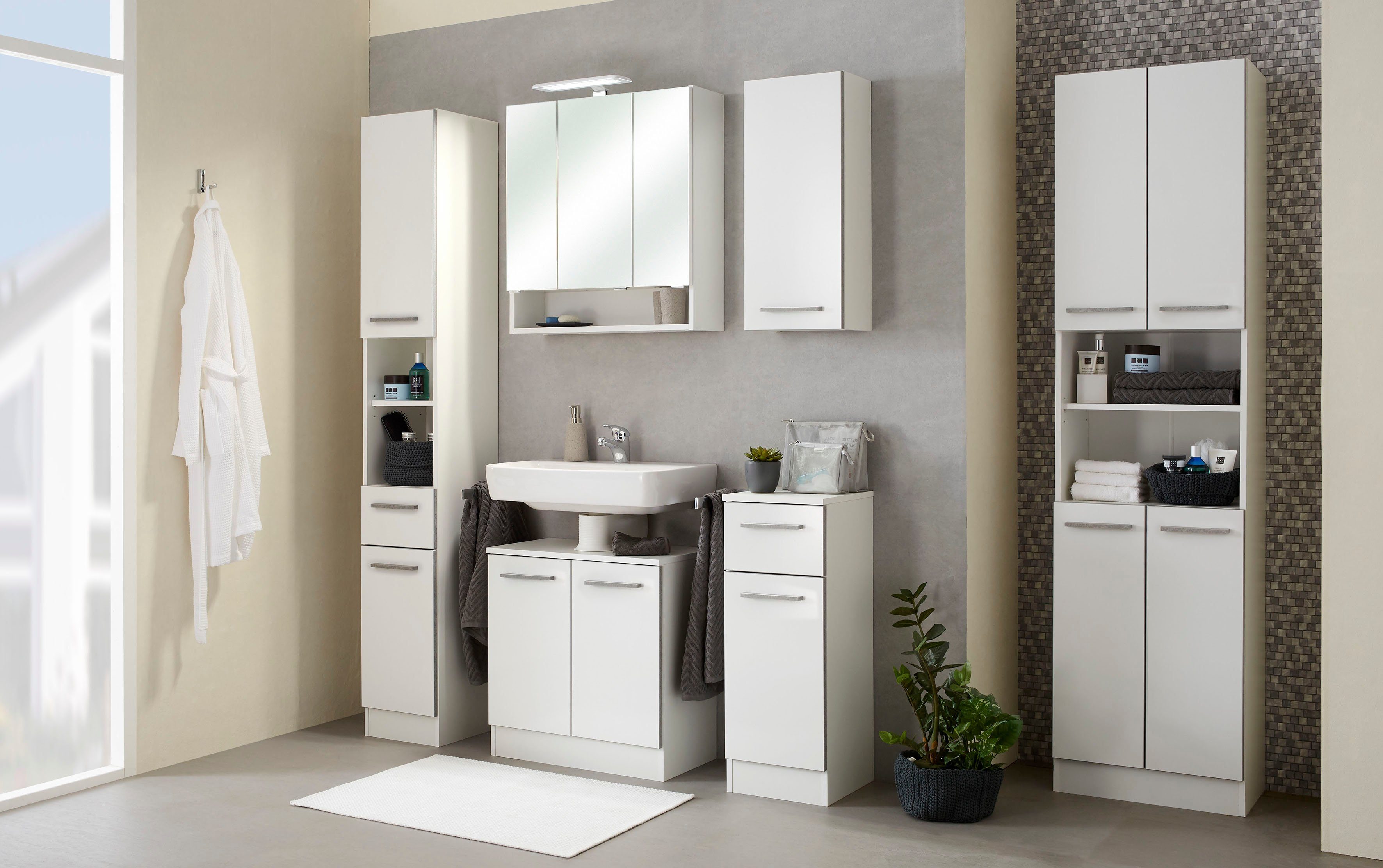 Saphir Onderkast Quickset 953 badkamerkast met 1 deur en 1 lade, 30 cm breed Badkamer onderkast incl. deurdempers, handgrepen in betonlook
