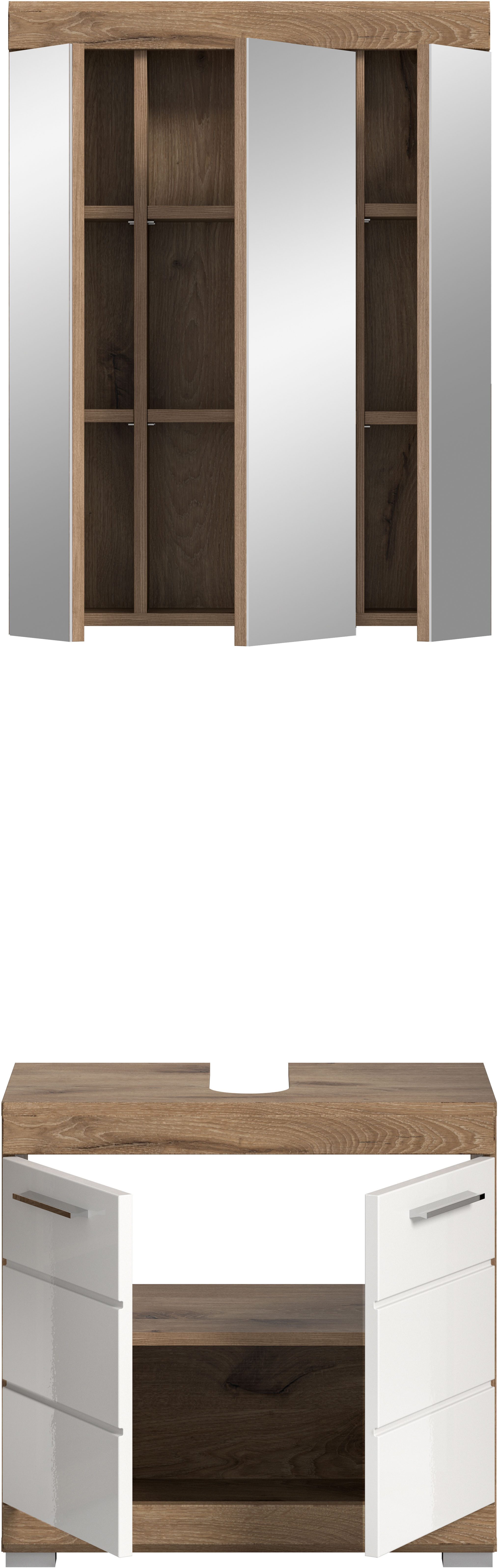 INOSIGN Badkamerserie Siena, 2-delig, bestaande uit: onderkast voor wastafel, spiegelkast in verschillende kleuren verkrijgbaar, badkamermeubels, combinatie, badkamer (set, 2 stuks)