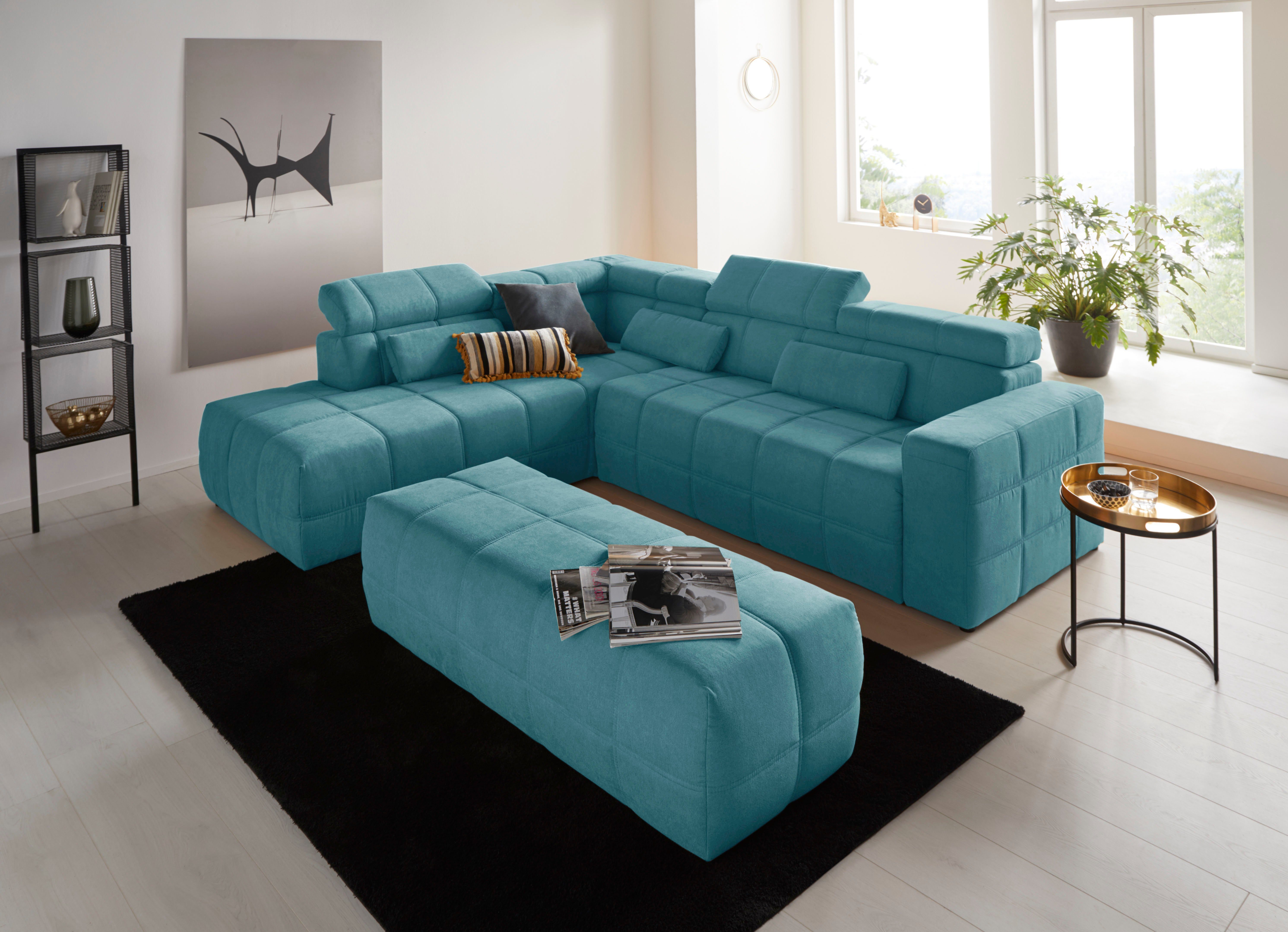 DOMO collection Hoekbank Brandon L-vorm, ook in leer met verstelbare hoofdsteun, naar keuze met verstelbare zitdiepte