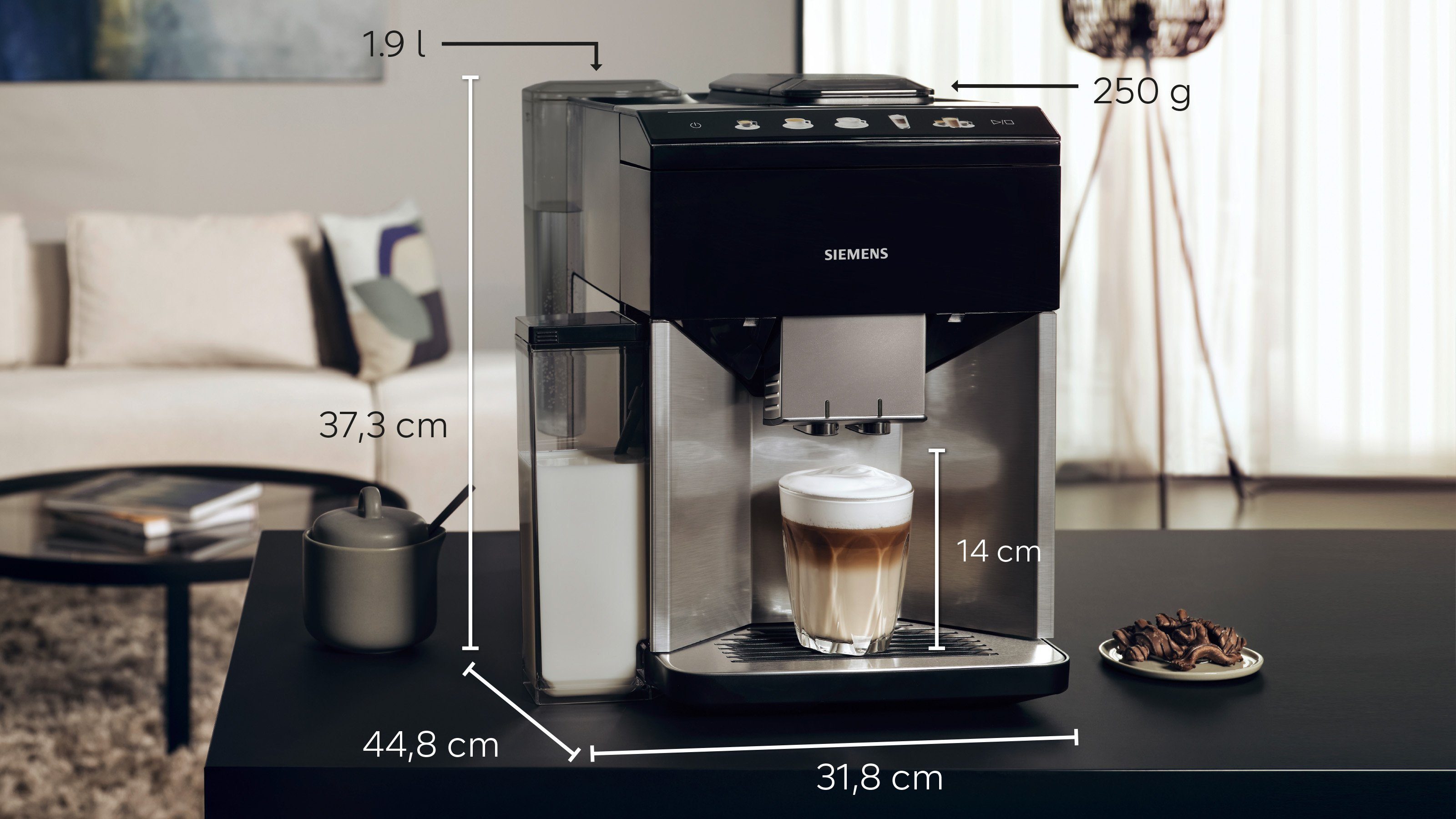 SIEMENS Volautomatisch koffiezetapparaat EQ500 integral TQ517D03, intuïtief kleurendisplay, dubbele kopjesfunctie