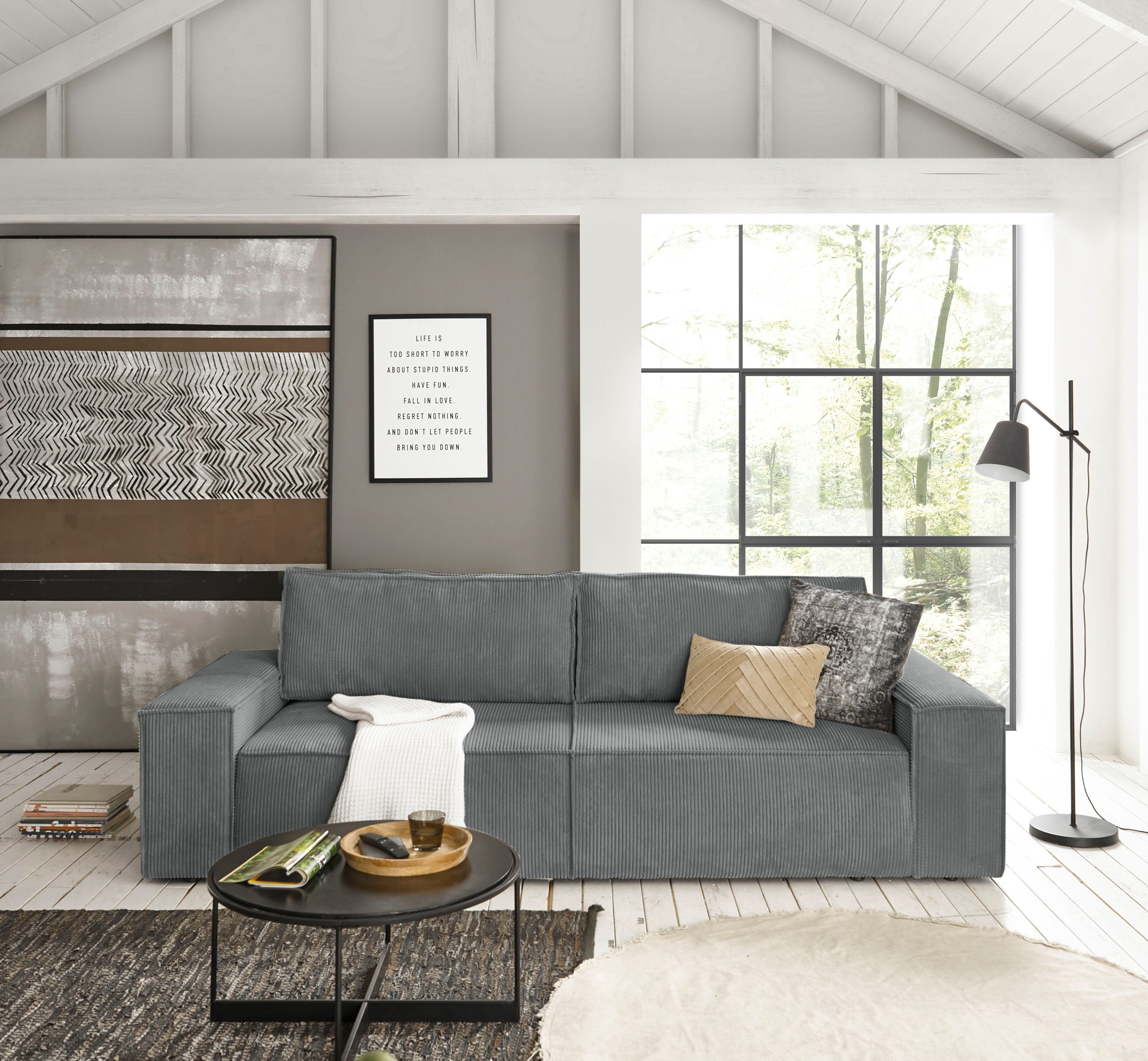 Home affaire 3-zitsbank SHERWOOD slaapbank (257 cm) ribfluweel, velours, vintage lederlook