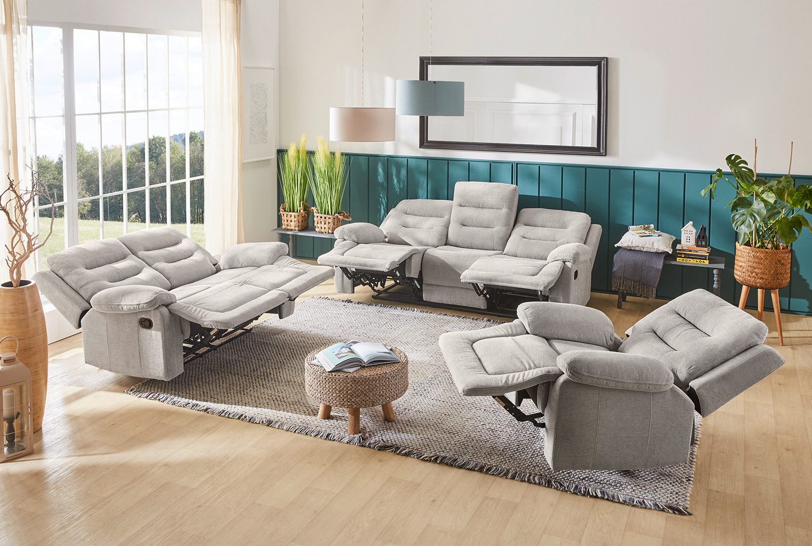 Jockenhöfer Gruppe 2-zitsbank Sylt Met ligfunctie door halfautomatische relaxfunctie, verend systeem-bekleding