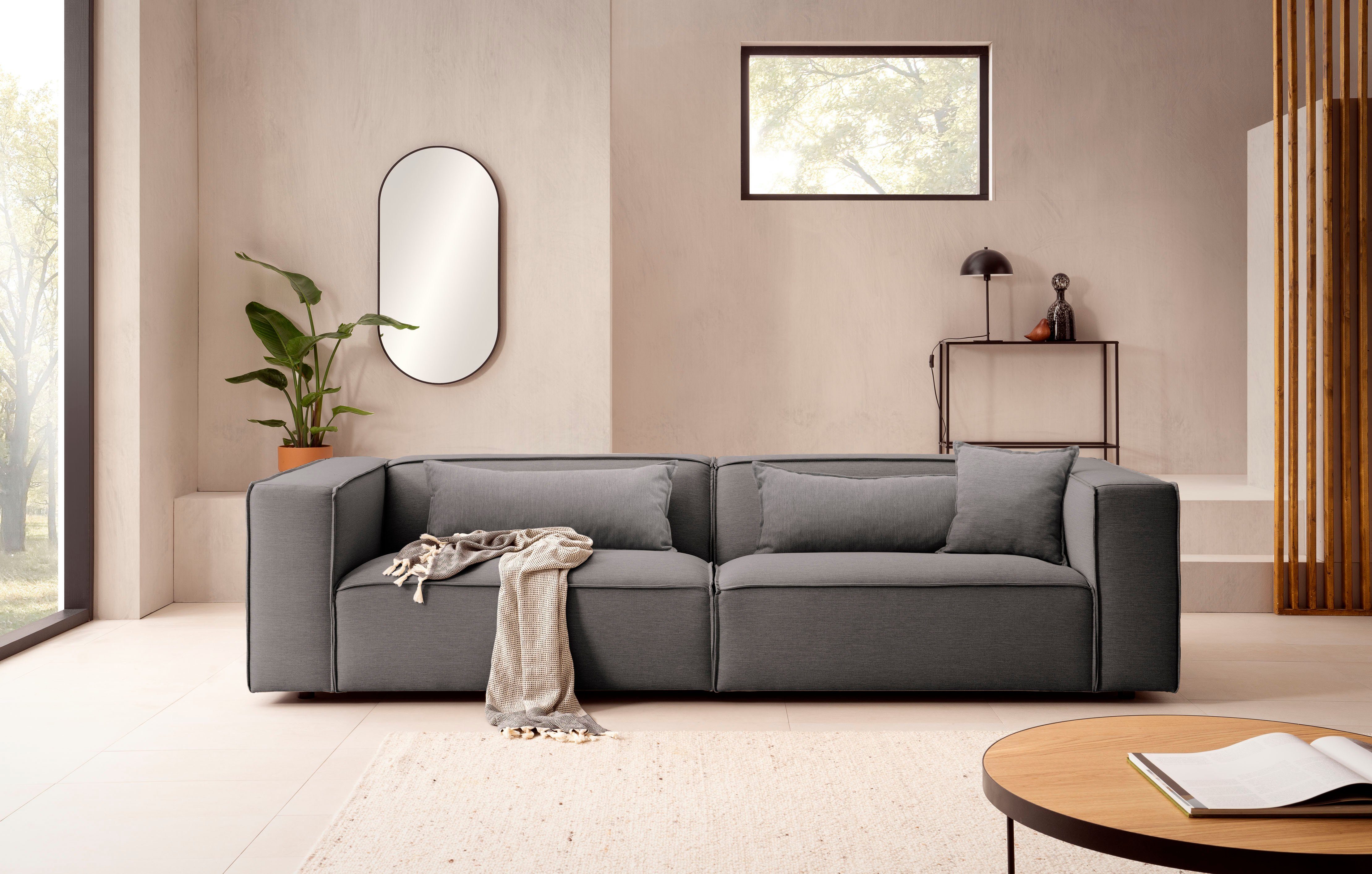 LeGer Home by Lena Gercke 3-zitsbank PIARA, bank met biesnaad, sofa in cord of linnenlook