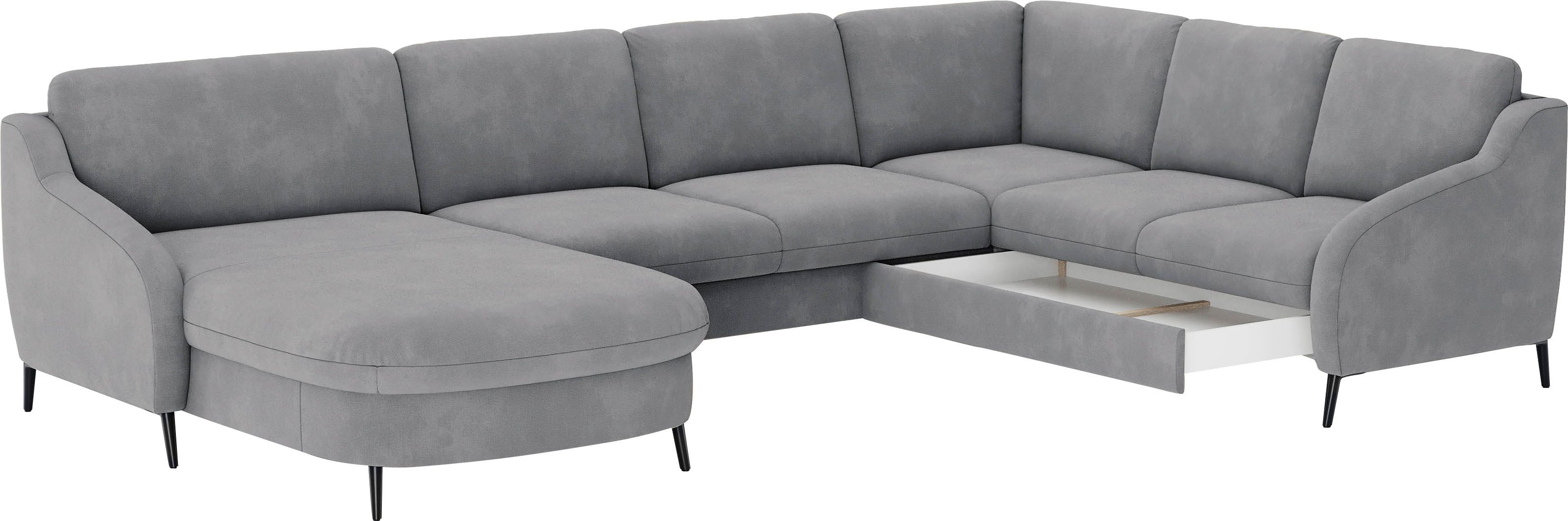sit&more Zithoek Soul U-model optioneel met bedfunctie en bedlade of lade