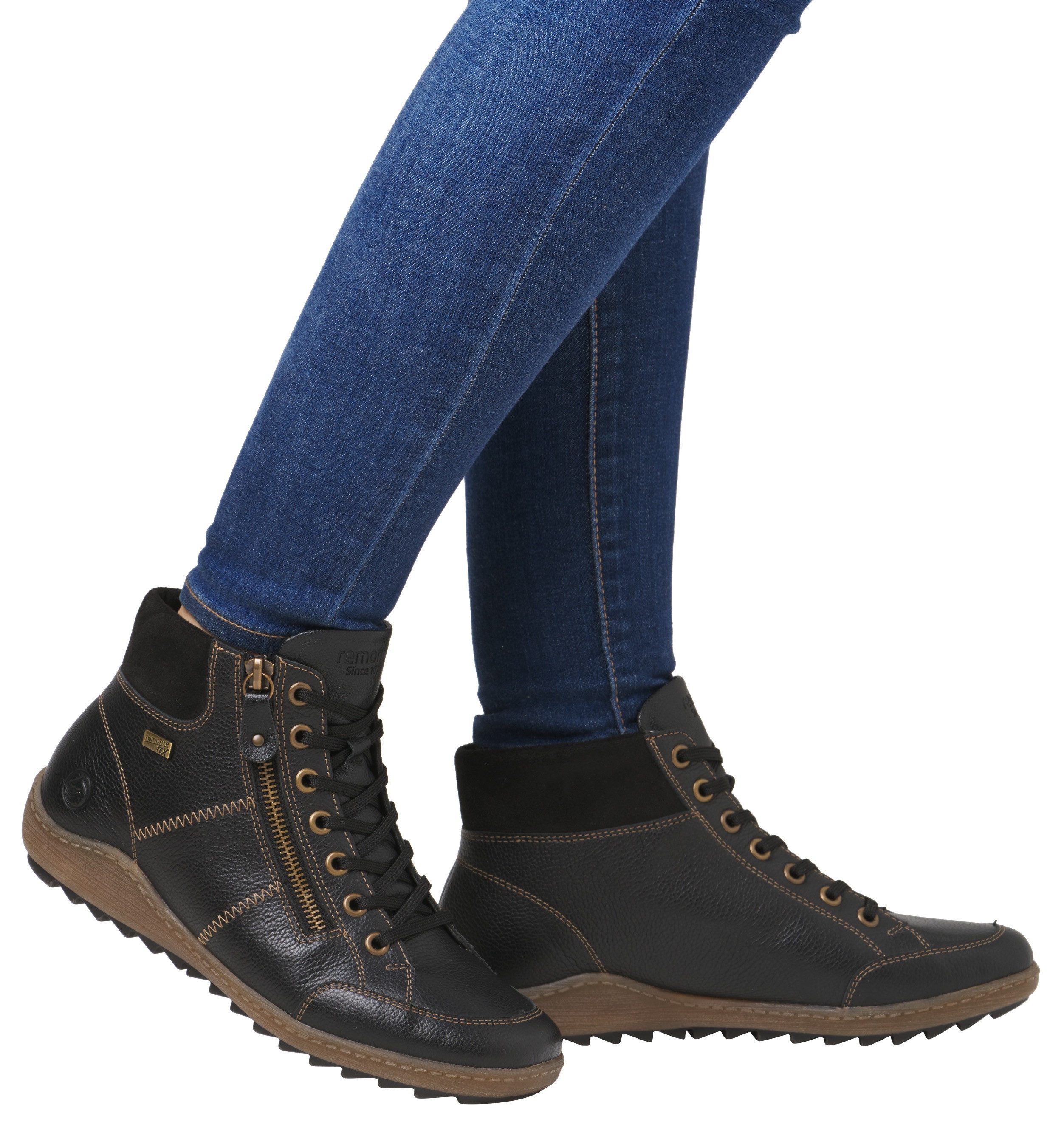 Remonte Veterschoenen flats, comfort schoen, enkellaars met logo-embossing en contraststiksels