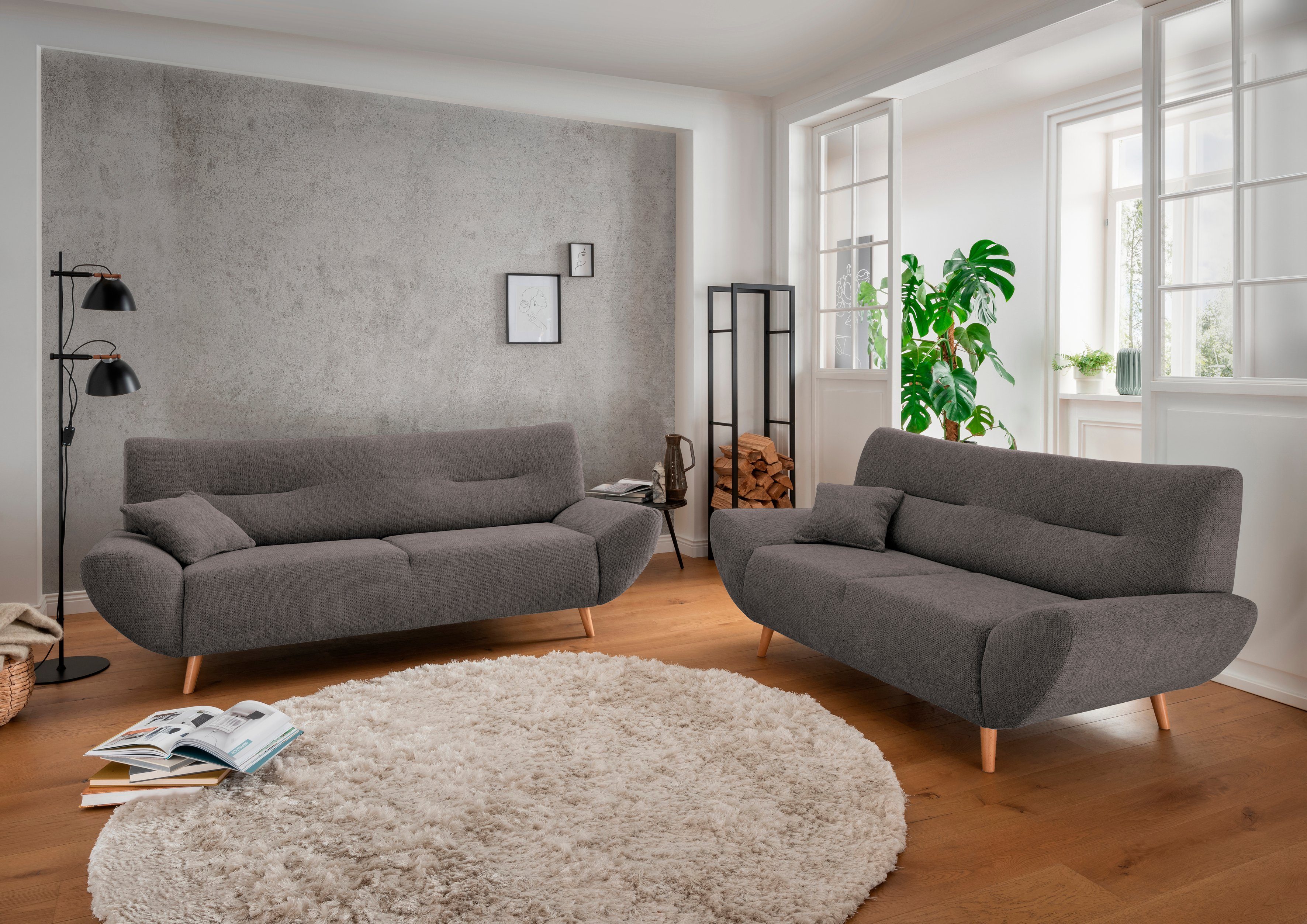 INOSIGN 3-zitsbank Drago, elegant en tijdloos, comfortabel, met houten voet