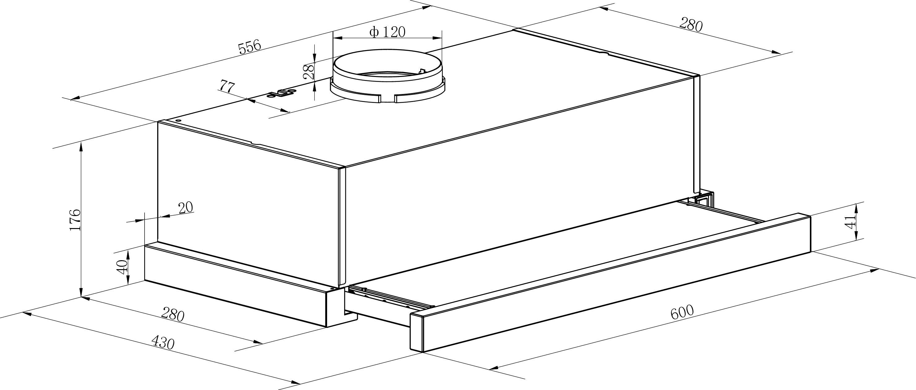 RESPEKTA Vlakscherm-afzuigkap CH 4138 IX C 60 cm, vlakke afzuigkap, 2 vermogensniveaus, geschikt voor afzuiging en recirculatie