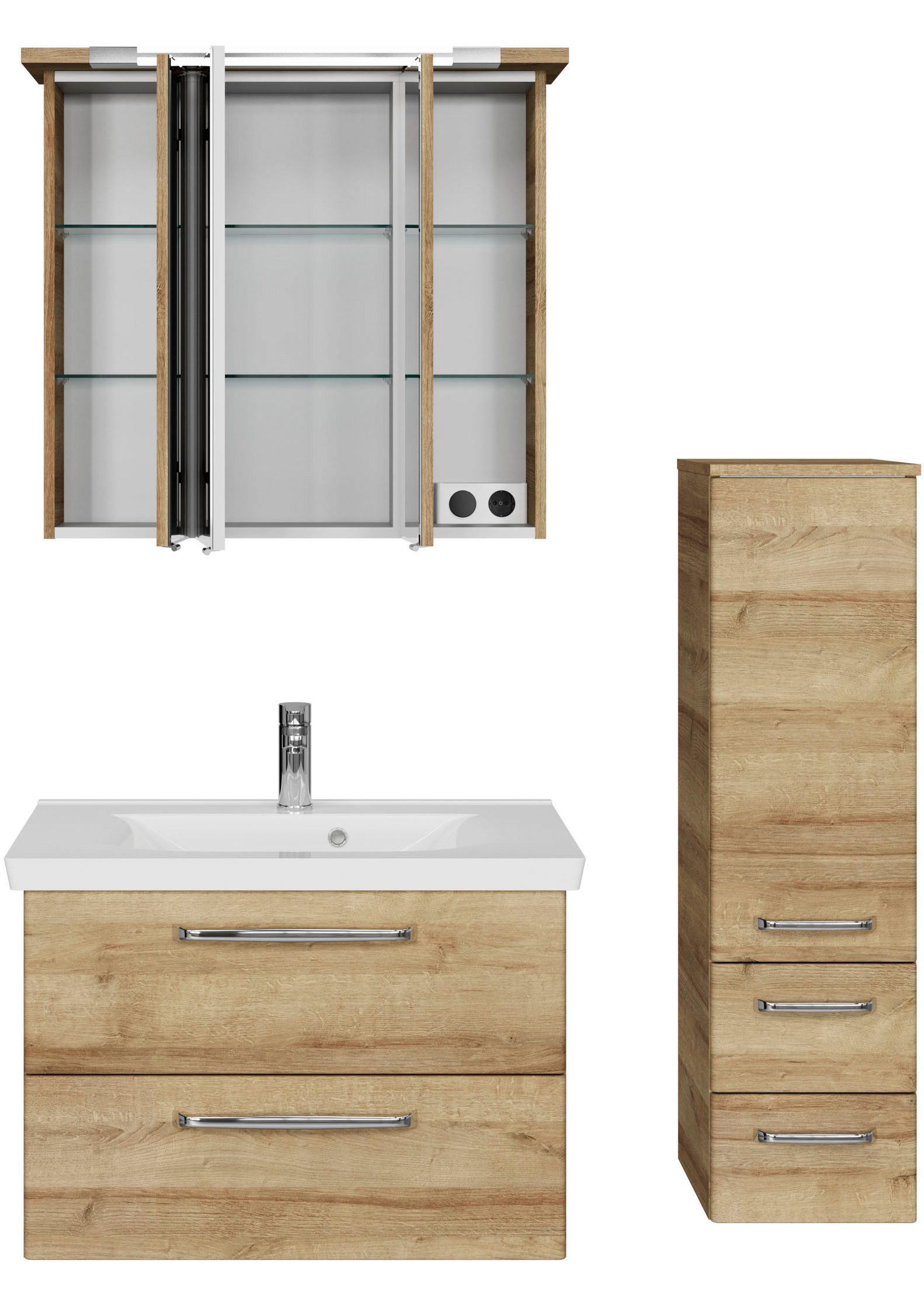 Saphir Badmeubelset Trentino 3-delig mineralen marmer wasbak, LED spiegelkast (4 stuks)