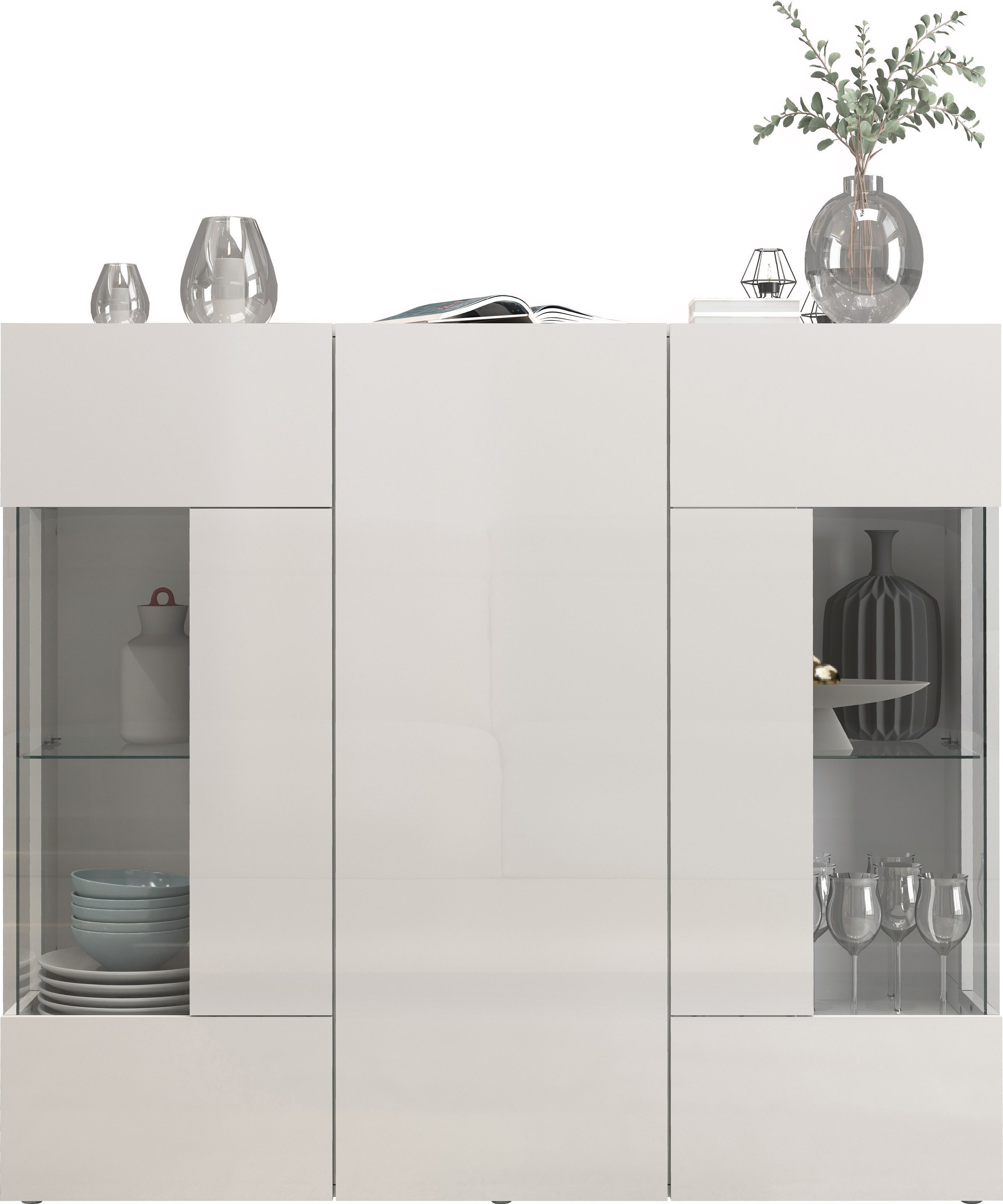 INOSIGN Highboard Egypte, Highboard, Hoge kast, Hoge ladekast, Vitrine met 3 deuren waarvan 2 met glaselement, volledig hoogglans gelakt, breedte 135