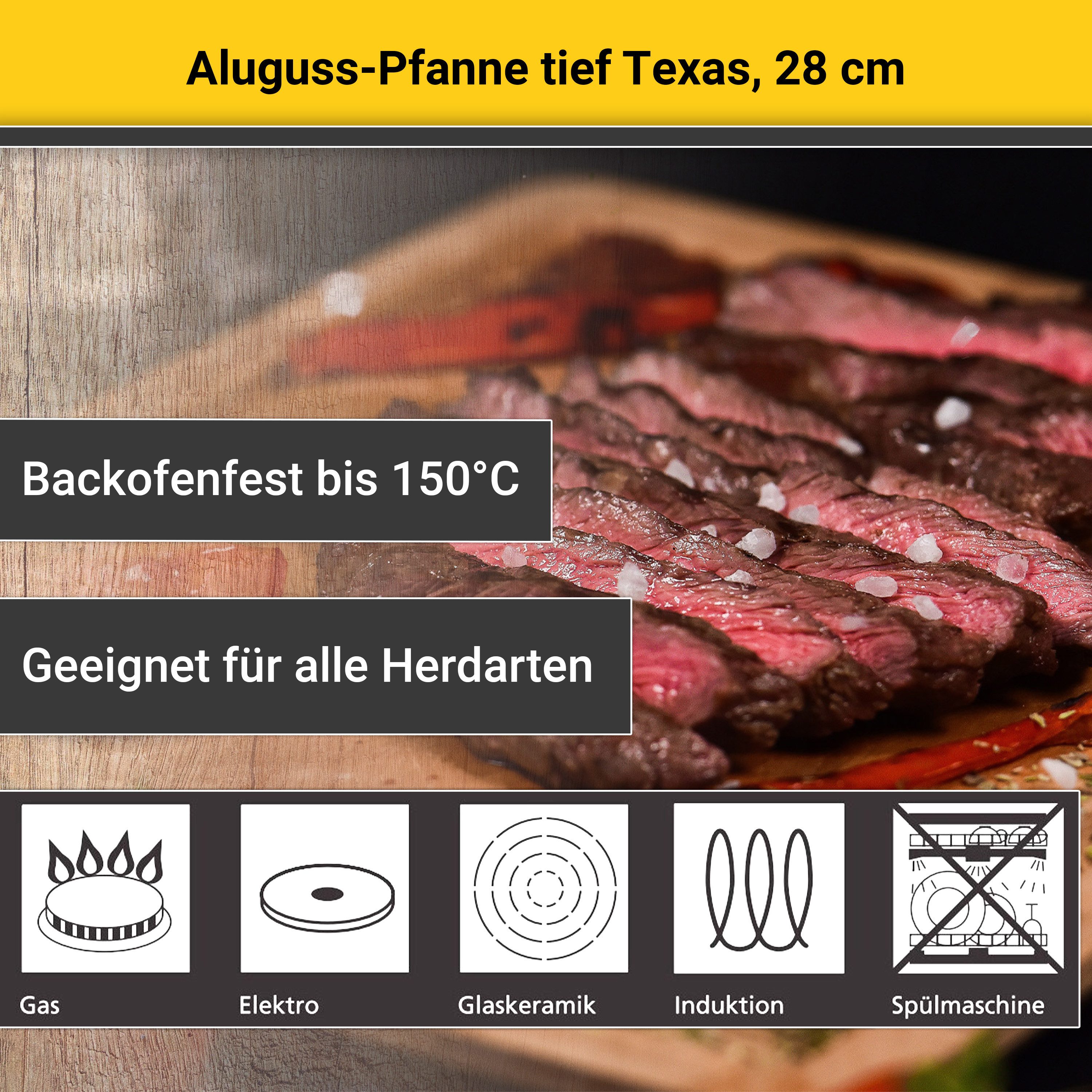 Krüger Koekenpan Gietaluminium koekenpan diep Texas, 28 cm (1-delig)
