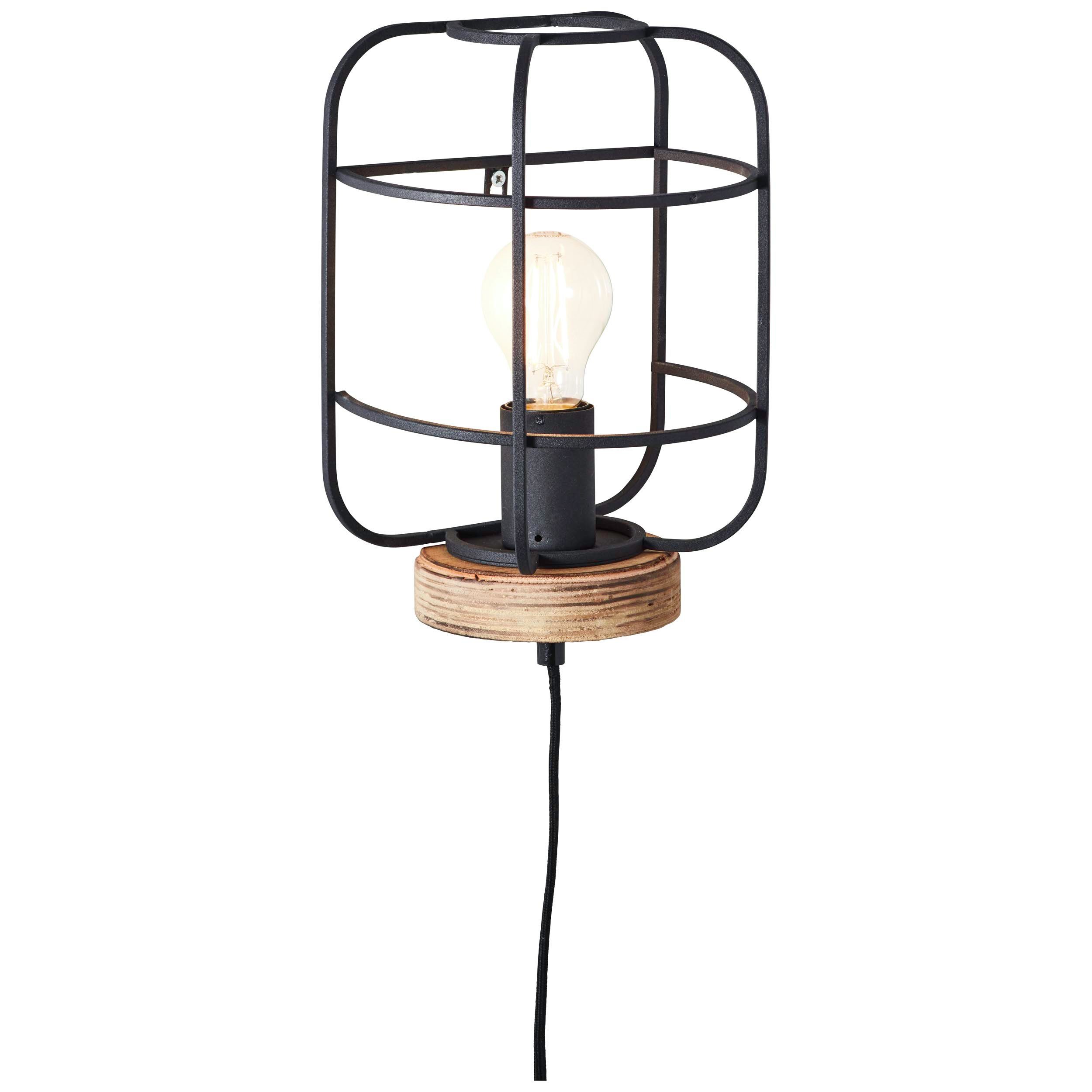 Brilliant Leuchten Wandlamp Gwen 29 cm hoogte, 13,5 cm uitsteek, e27, metaal/hout, antiek hout/zwart korund (1 stuk) plafondlampen bruin