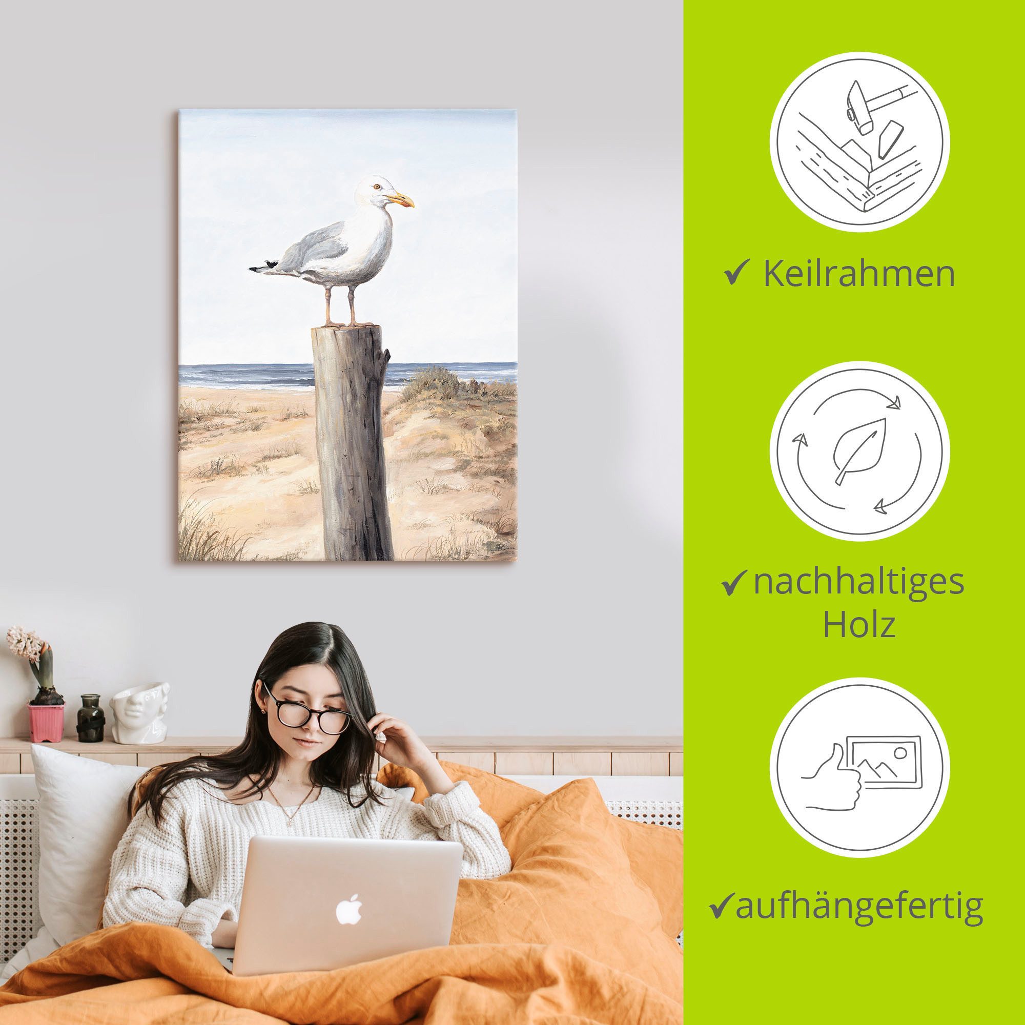 Artland Artprint Meeuw als artprint van aluminium, artprint voor buiten, artprint op linnen, poster, muursticker