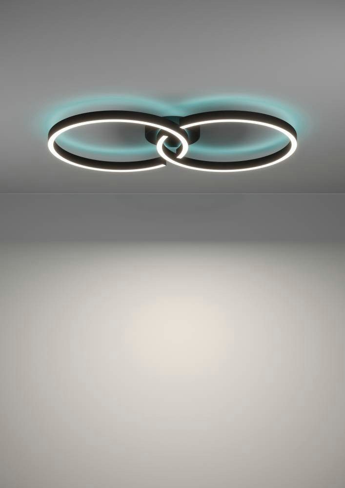 EGLO Plafondlamp AMANDOLO dimmbare plafondlamp, afstandsbediening, metaal in zwart, rgb backlight (1 stuk)