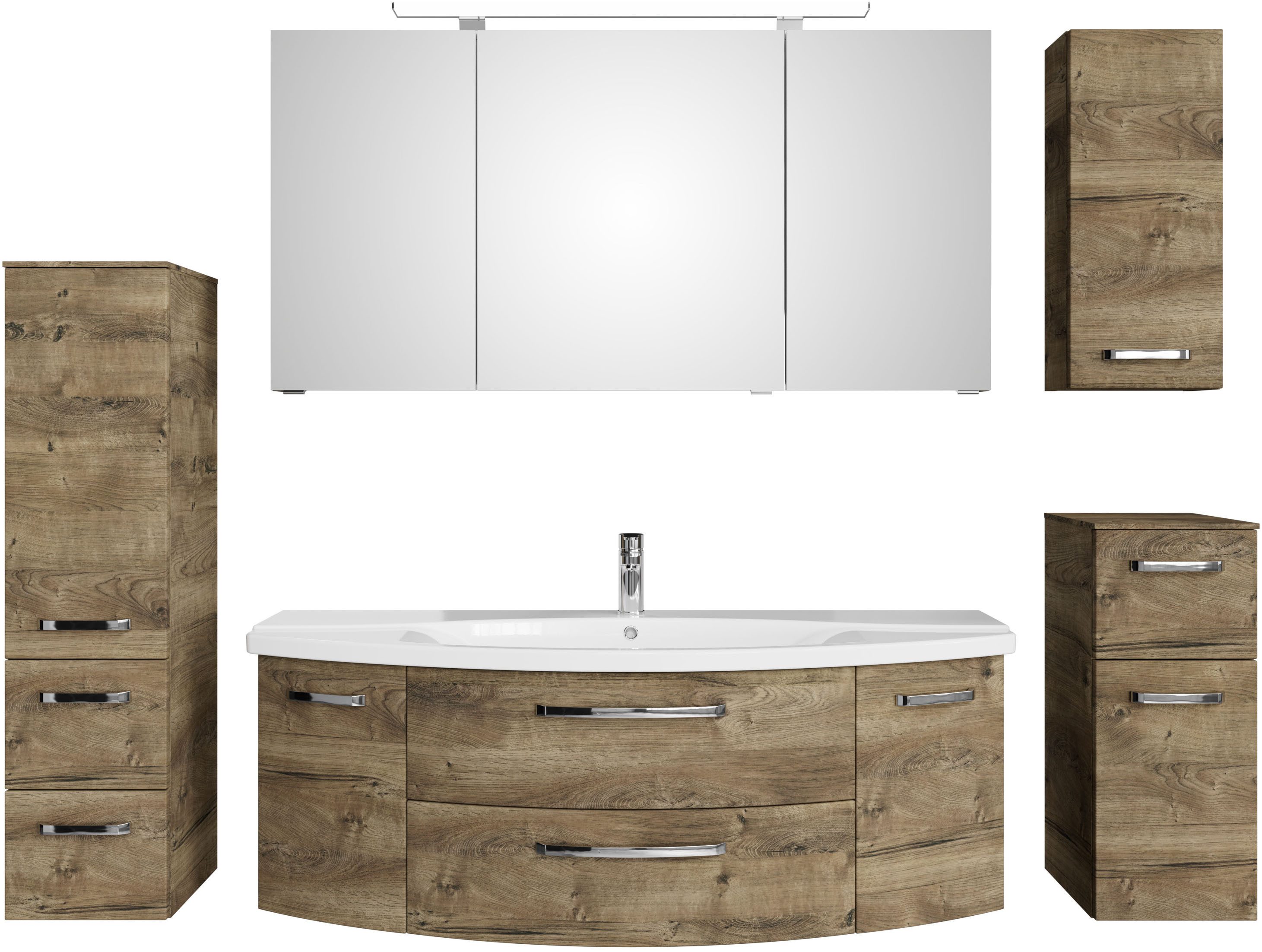 Saphir Badmeubelset Serie 4010 5-delig keramische wastafel met LED-spiegelkast Bad set met onderkast, hangkast, middelkast, incl. deurdemper (set)