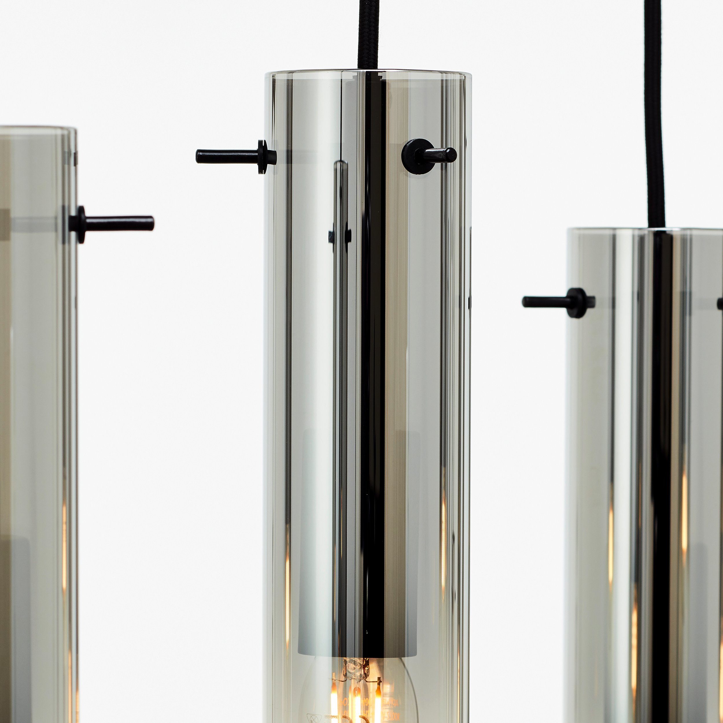 Brilliant Leuchten Hanglamp Glasini 199 x 80 x 30 cm, 8 x e14, inkortbaar, metaal/rookglas, mat zwart (1 stuk)