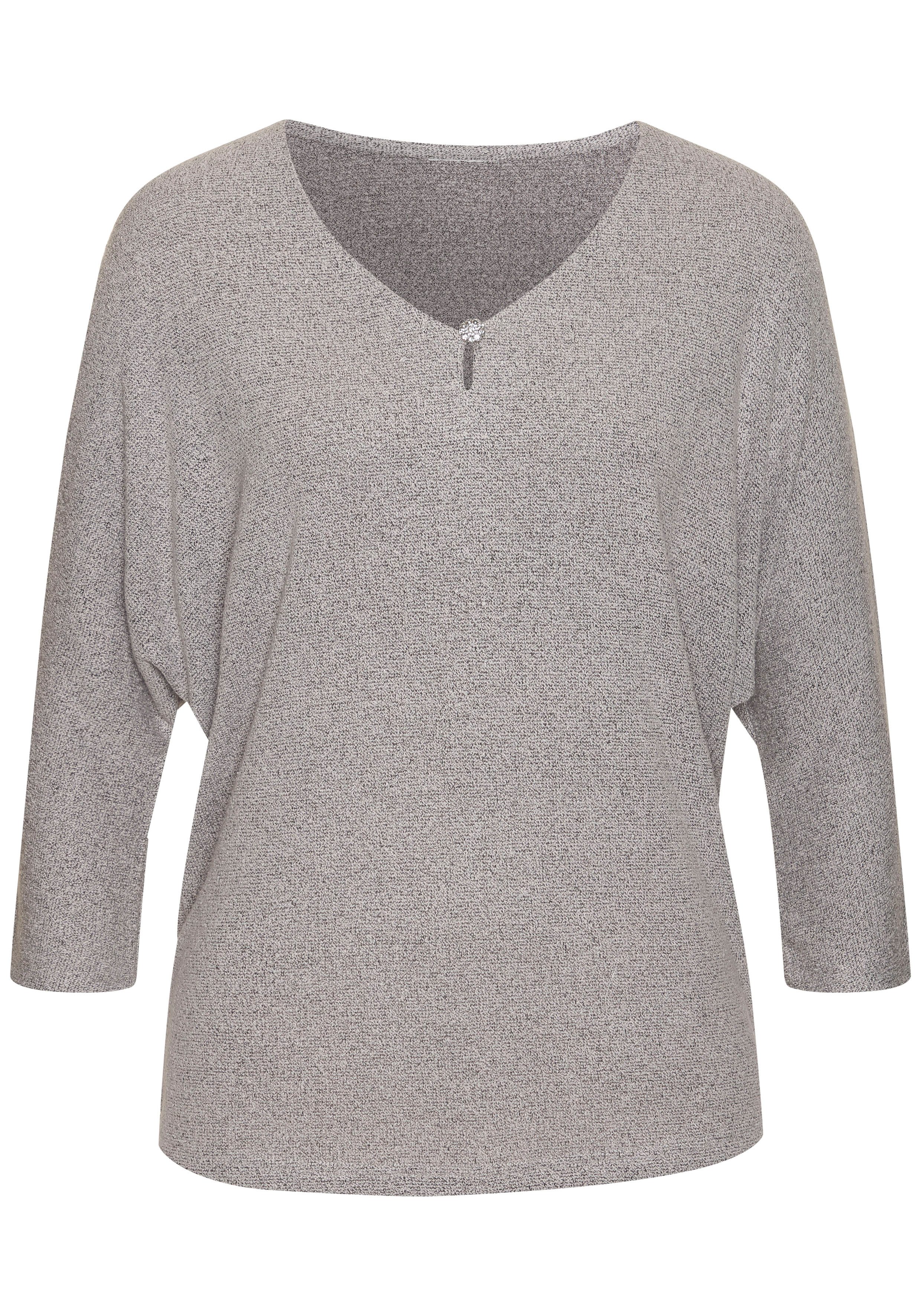 Lascana Shirt met 3/4 mouwen Met fonkelende strassknop van gestructureerde viscosekwaliteit