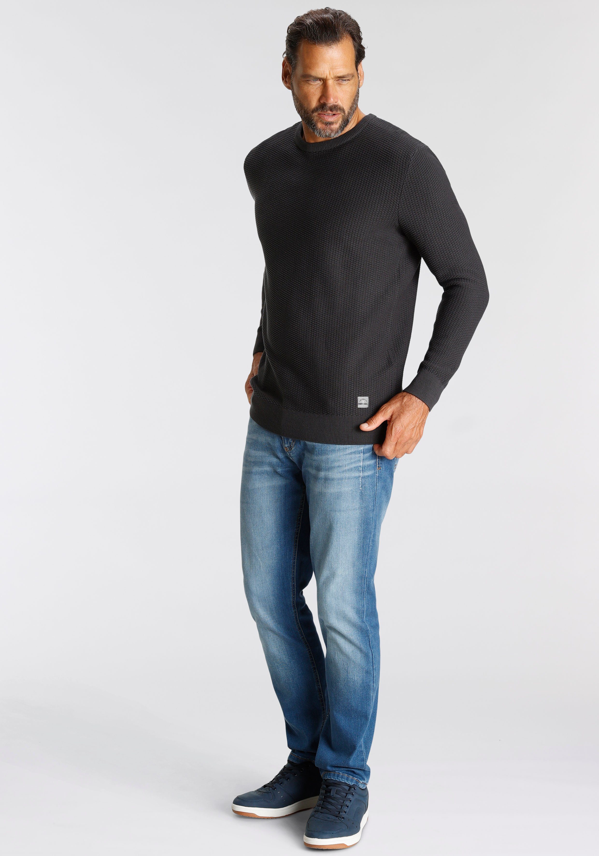 H.I.S Trui met ronde hals in bijzondere tricot-look