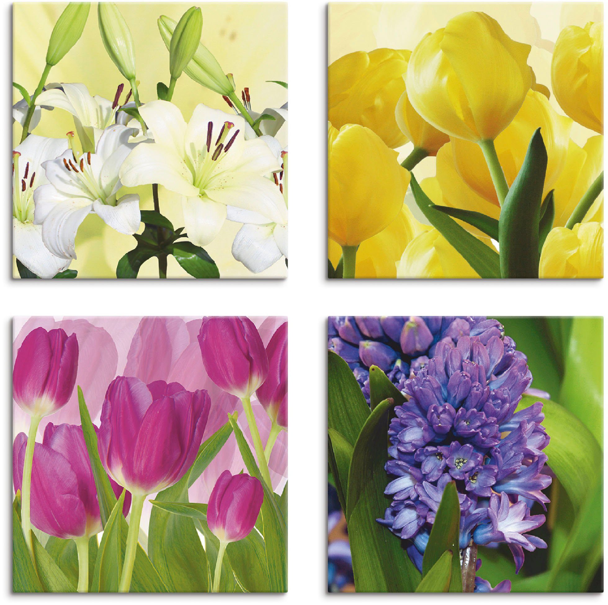 Artland Artprint op linnen Tulpen lelies hyacint set van 4, verschillende maten (4-delig)