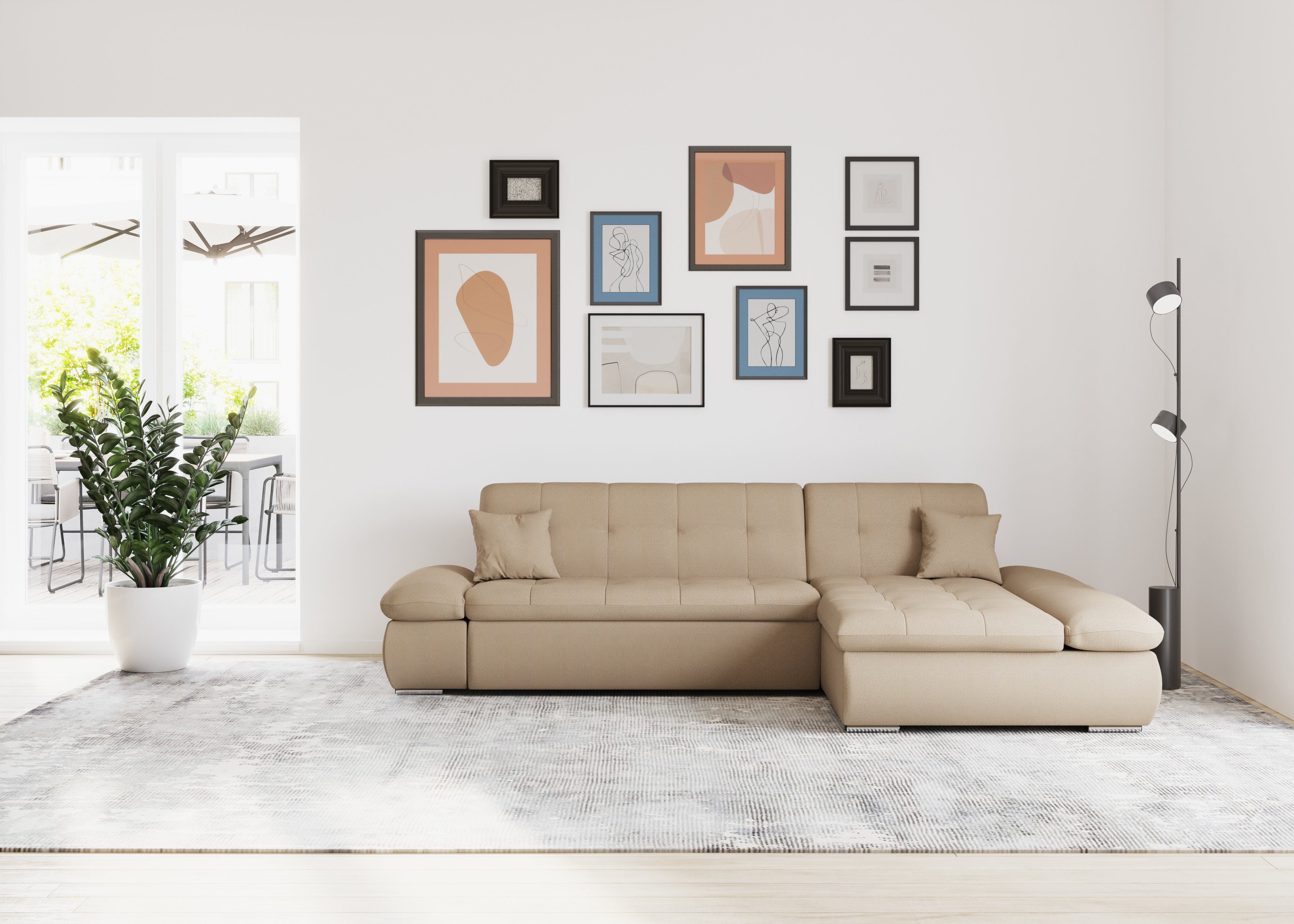 DOMO collection Hoekbank Moric bxdxh 300x172x80 cm, ook in cord, L-model XXL-formaat, optioneel ook met slaapbank functie en verstelling armleuning,