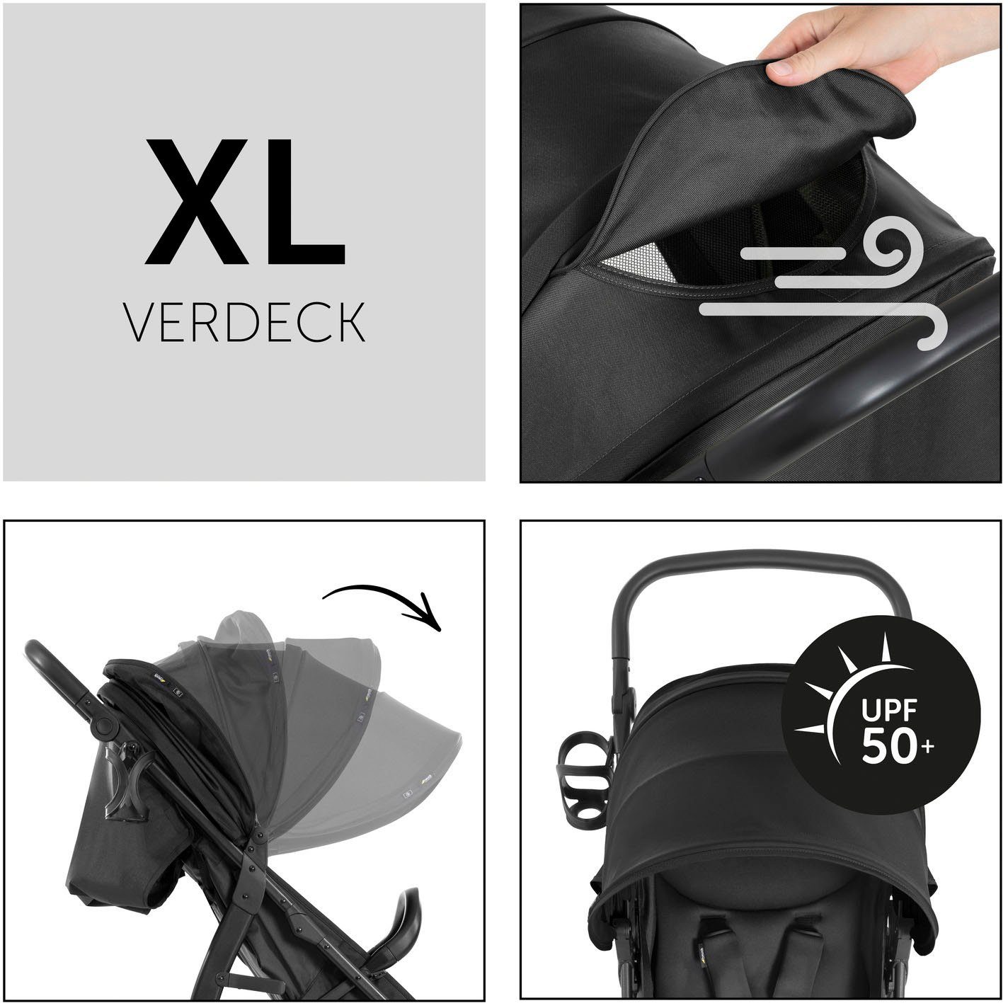 Hauck Kinder-buggy Rapid 4D Air, black met verlengbaar 3-zones zonnescherm