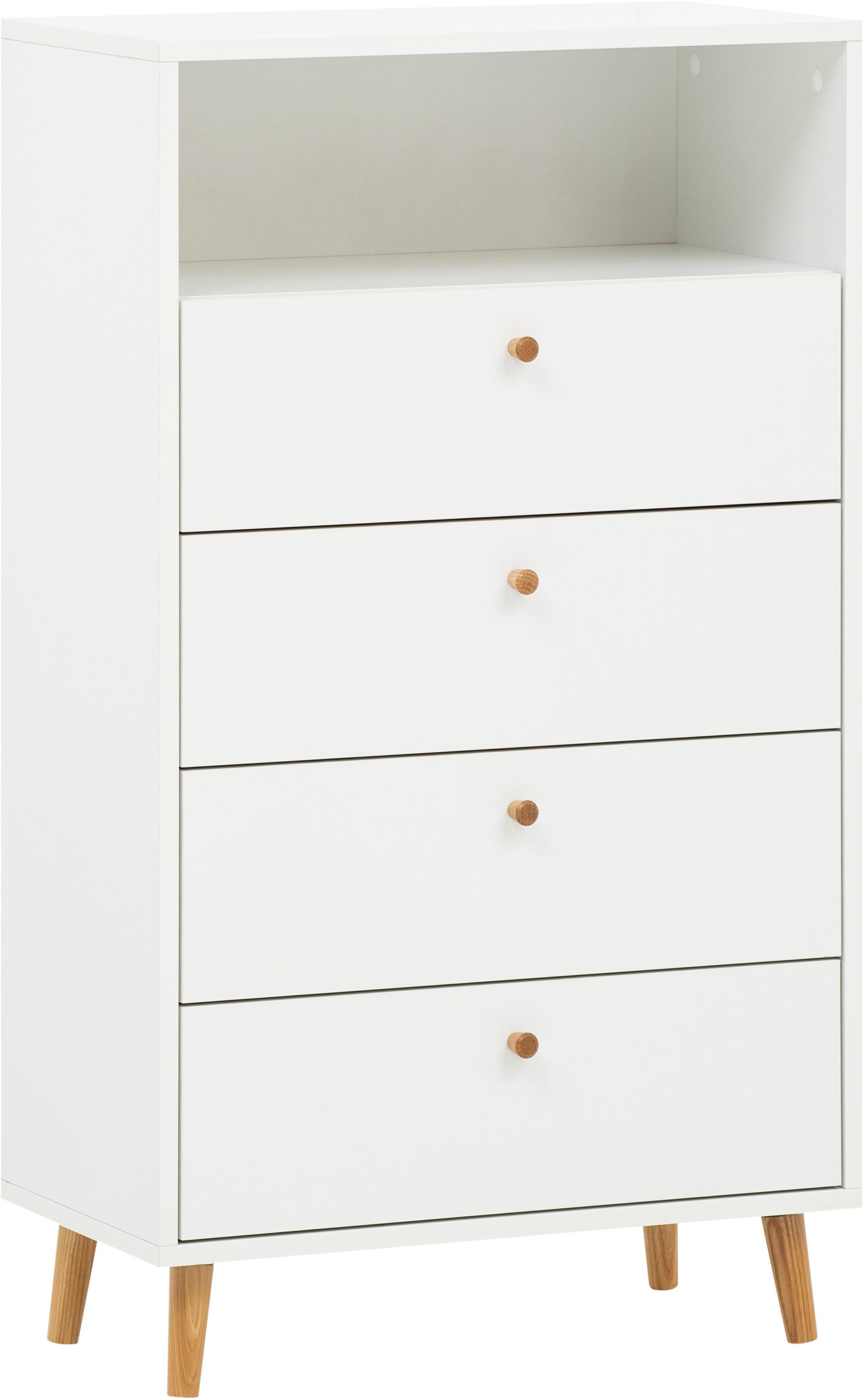 Schildmeyer Kast Bjarne, breedte 60 cm 4 lades, handgrepen en meubelpootjes van massief hout dressoirs wit