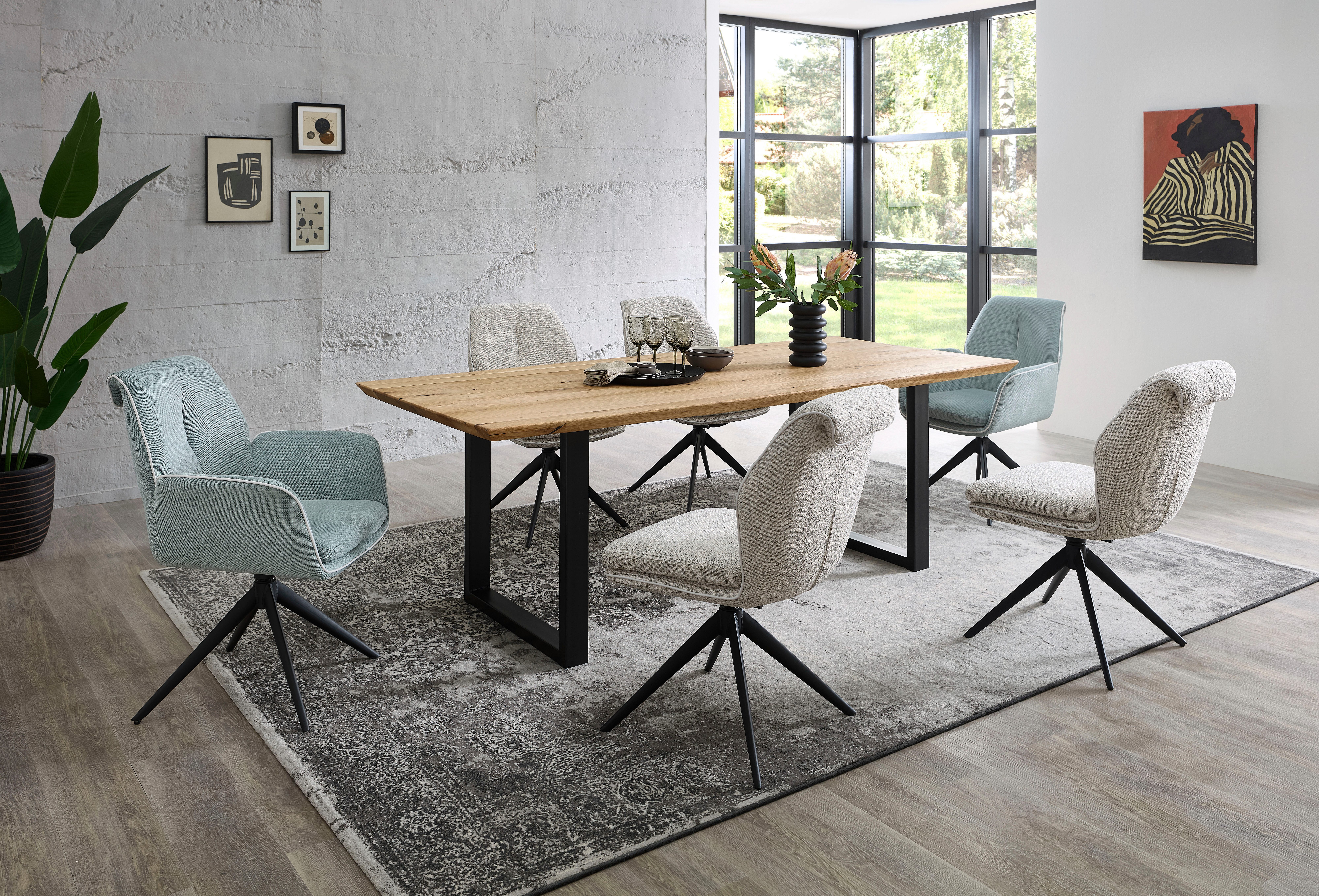 Stolkom Eettafel Bennet Eik massief hout, tafel met Zwitserse rand