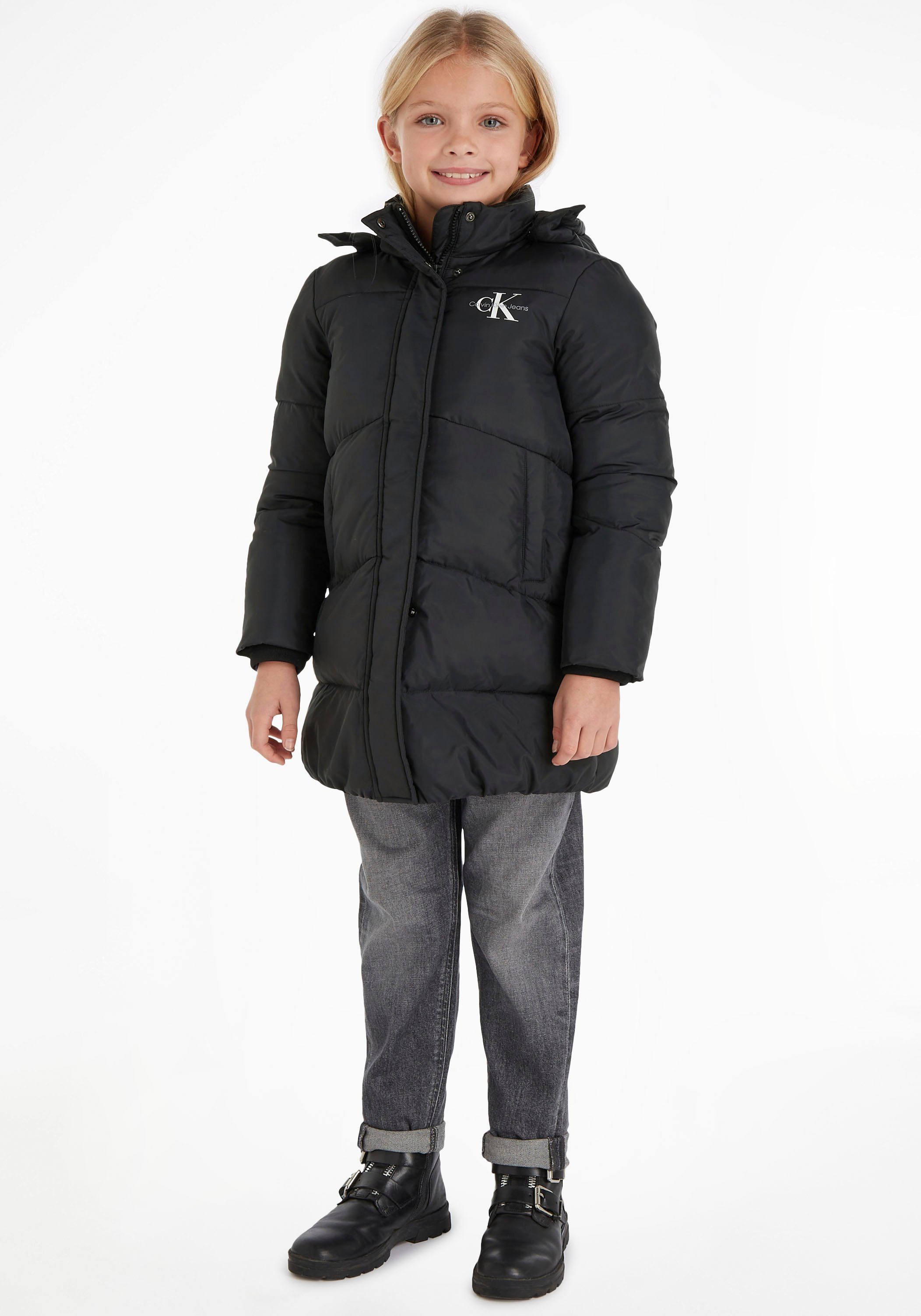 Calvin Klein Gewatteerde jas CK LONG PUFFER COAT voor kinderen tot 16 jaar en calvin klein merklabel