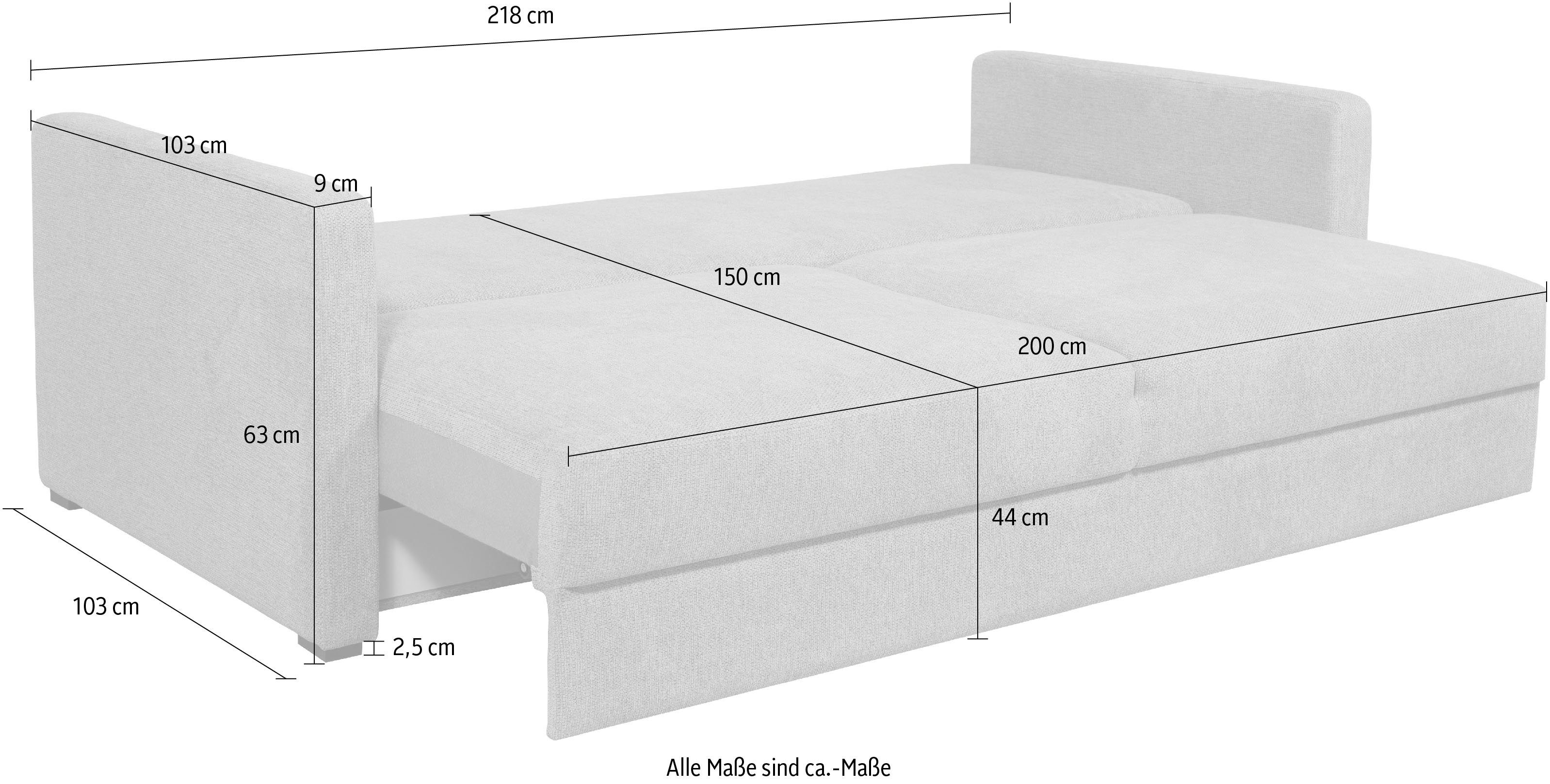 Home affaire Slaapbank Calrence met opklapbare slaapfunctie, twee armleuningversies in de serie