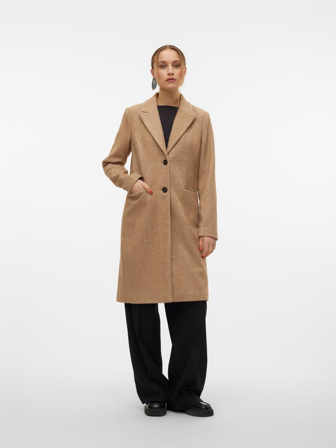 Vero Moda Lange jas VMBLAZA HERINGBONE LONG WOOL COAT GA BOO