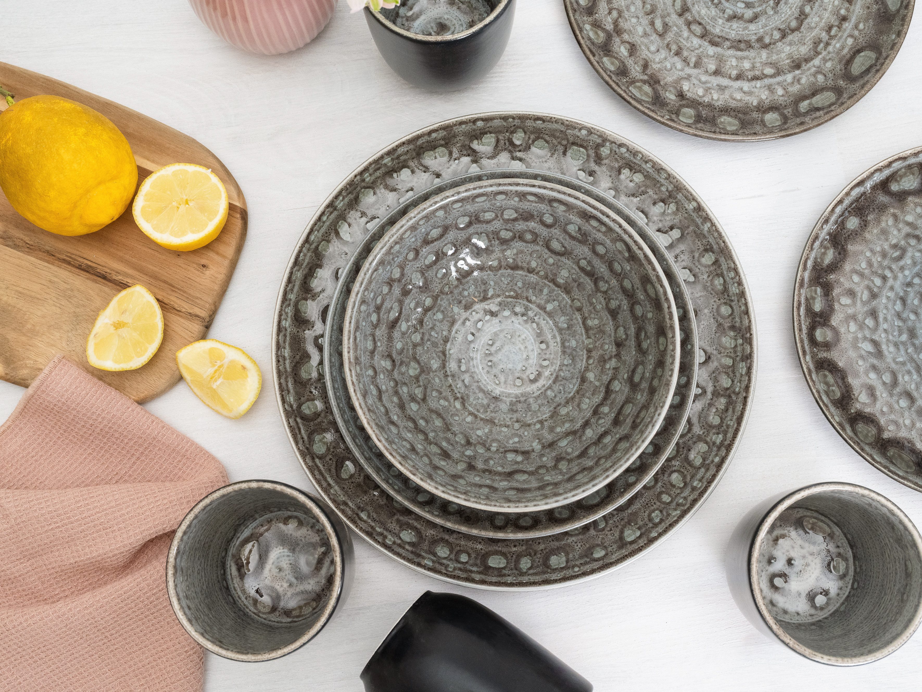 CreaTable Combi-servies Servies-set Villa Romana Servies, ambachtelijk karakter, 16 delen, voor 4 personen (set, 16-delig)