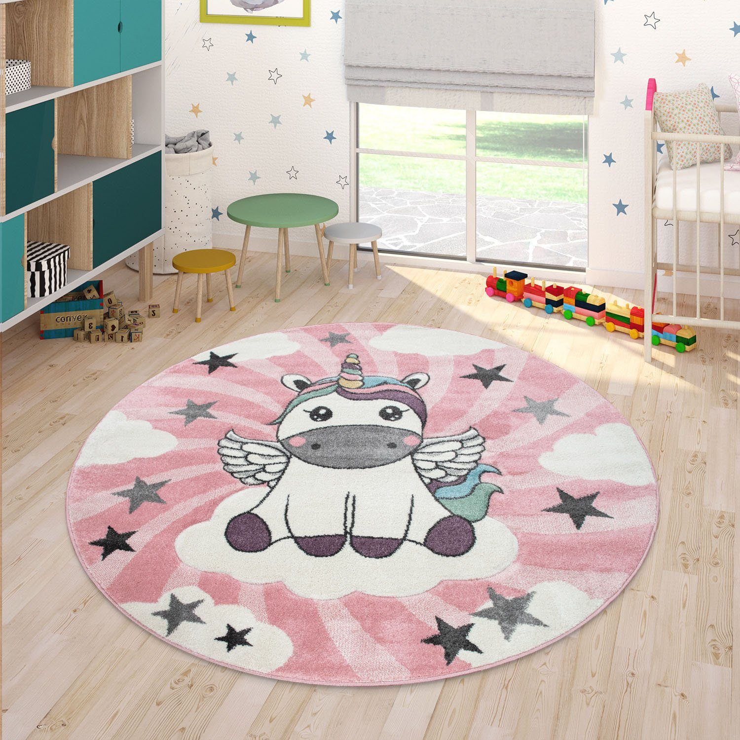Paco Home Kindervloerkleed Cosmo 395 3d-design, schattige eenhoorn motief, pastelkleuren, kinderkamer