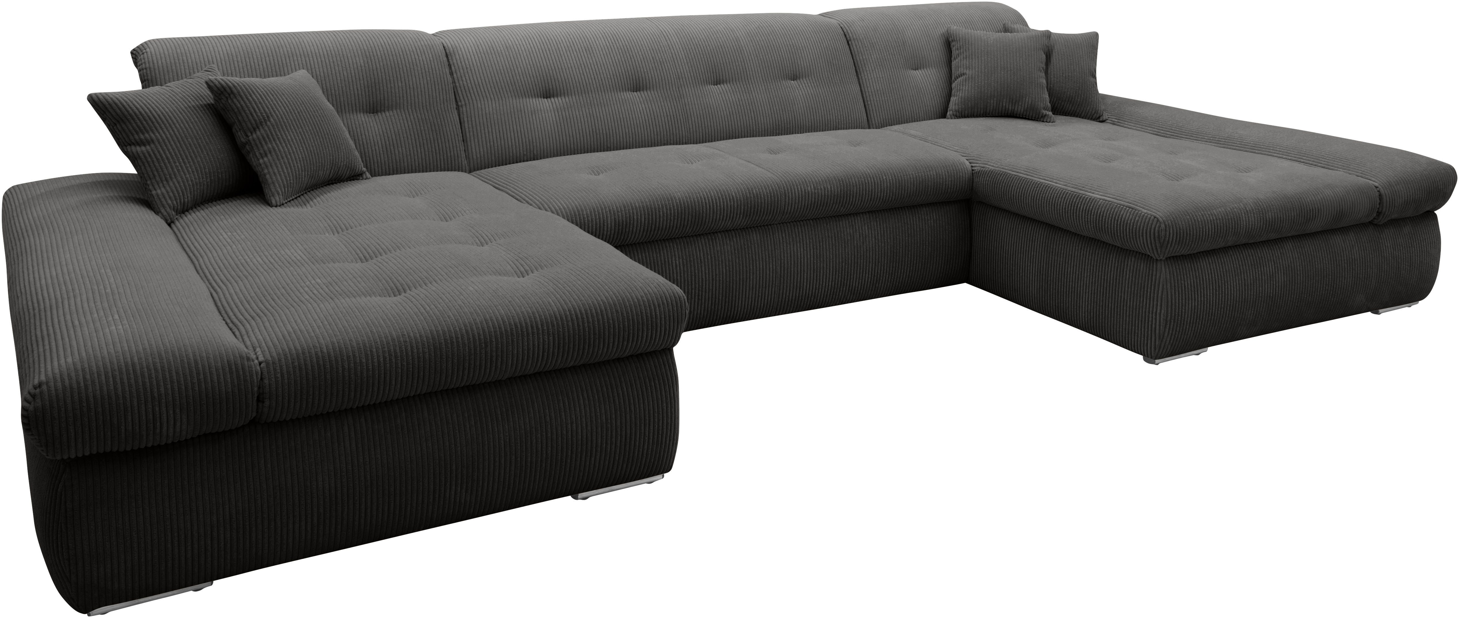 DOMO collection Zithoek Moric optioneel met slaapfunctie en armleuningsverstelling, XXL U-vorm, aan beide zijden met recamière, incl. sierkussen, cord-bekleding
