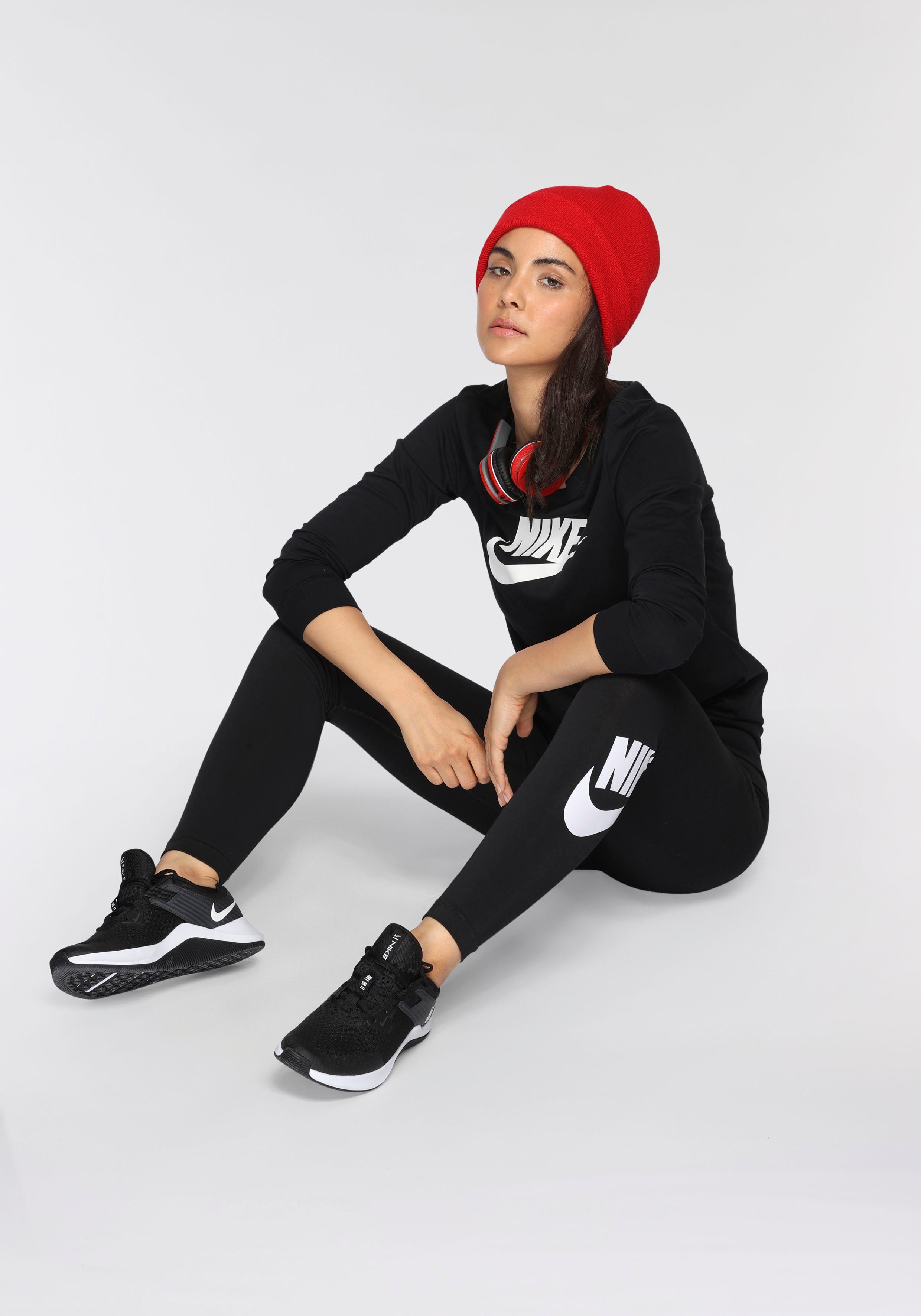 Nike Sportswear Legging Essential Women's High-Waisted Graphic Leggings Zweetafvoerende high waist sportleggings met logo