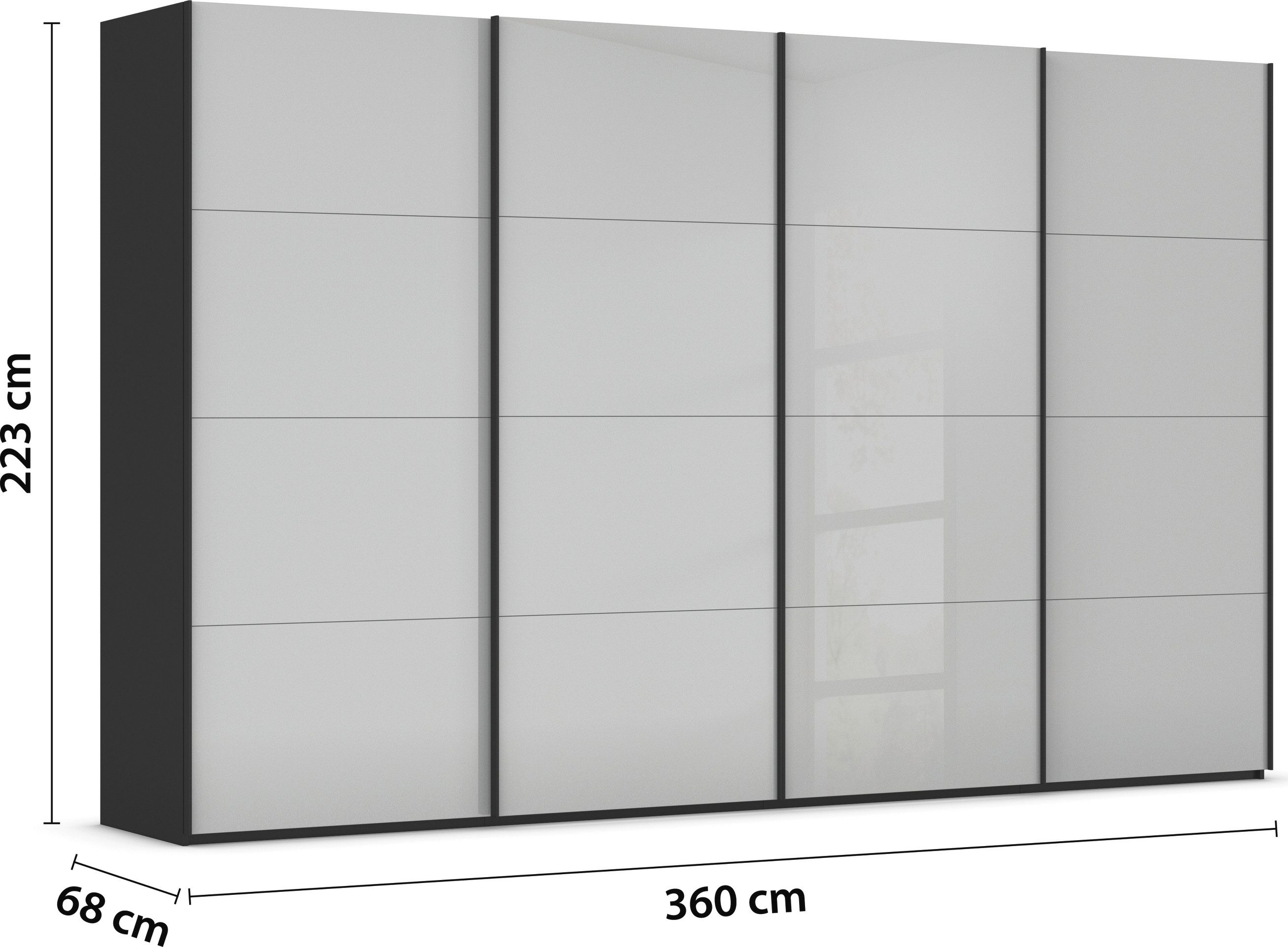 rauch Schuifdeurkast Kledingkast Kast Garderobe Slaapkamerkast SCALE-FYRA edel vierdelige deuren met glas-front veel kleuren made in germany
