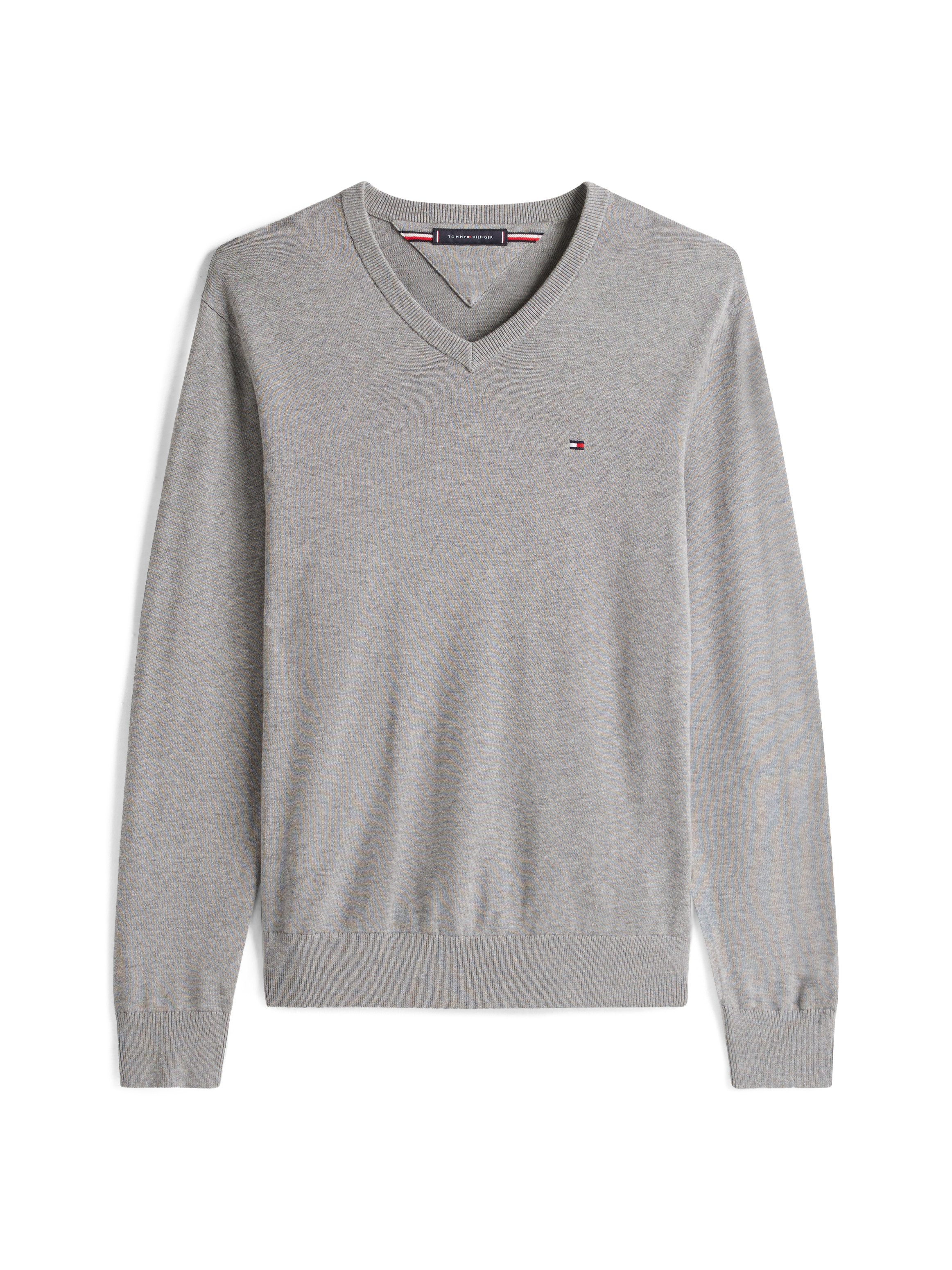 Tommy Hilfiger Gebreide trui ESSENTIAL COTTON V NECK met V-hals en borduursel