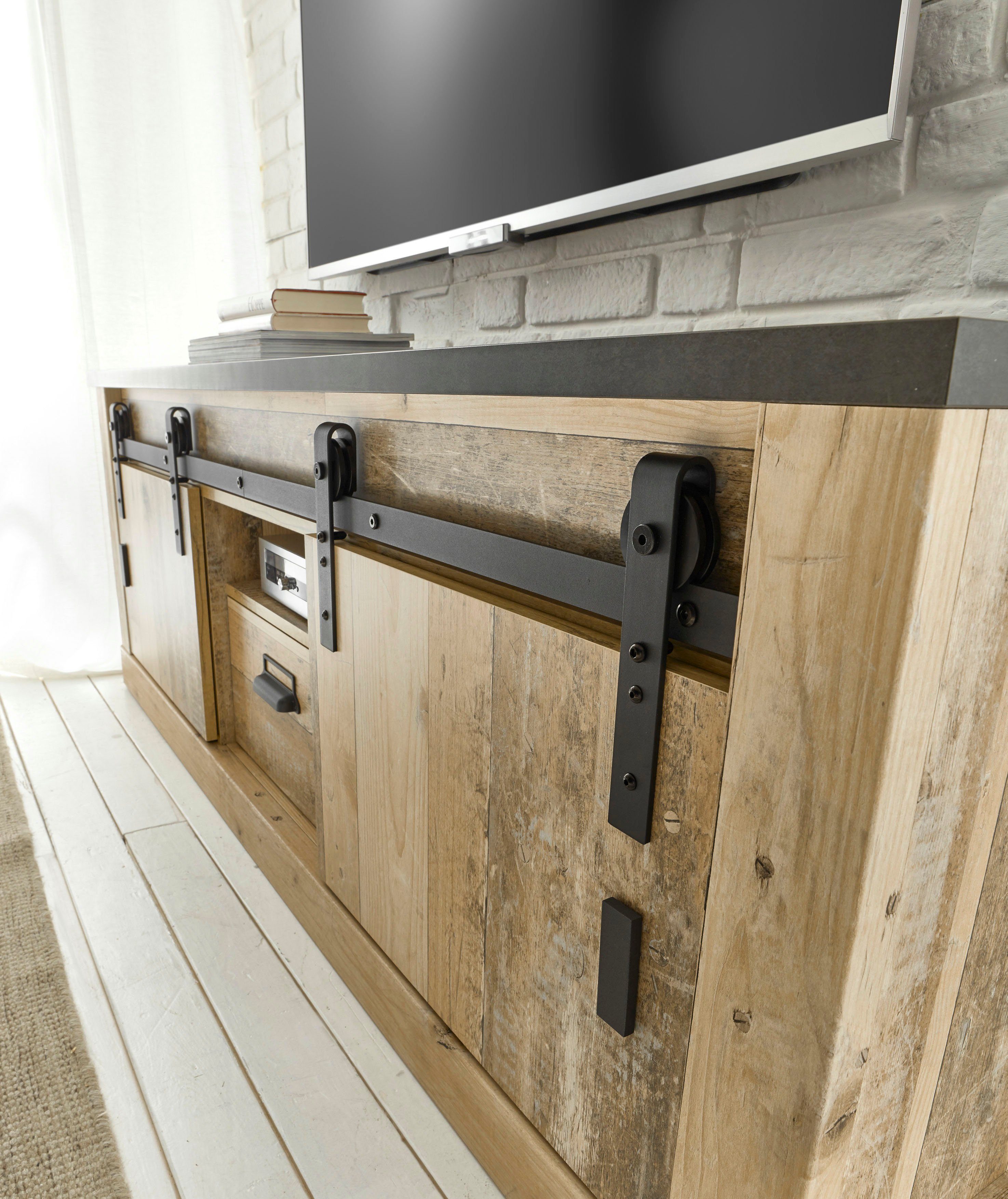 Home affaire Tv-meubel Sherwood Houtdecor, met schuurdeurbeslag en apothekersgreep, breedte 162 cm